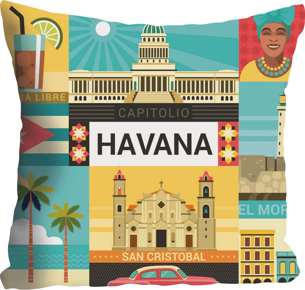 queence Dekokissen »Jannik«, mit Havana Schiftzug und Motiven, Kissenhülle ohne Füllung, 1 Stück
