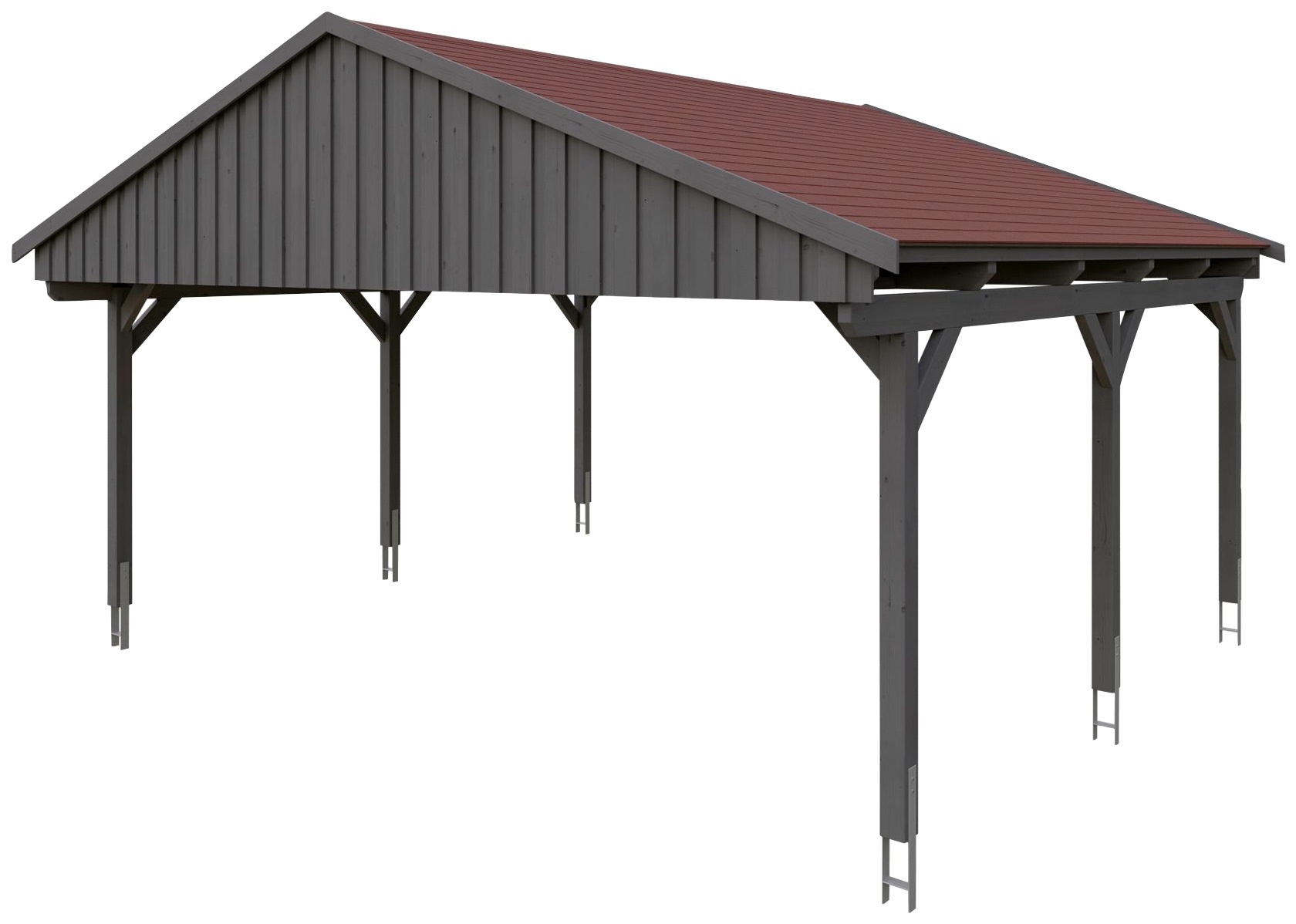 Skanholz Doppelcarport »Fichtelberg«, dunkelgrau, mit roten Schindeln