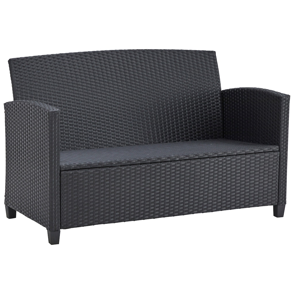 KONIFERA Gartenlounge-Set »St. Tropez«, (Set, 11 tlg., 1x2er Sofa, 2x Sessel,1x Tisch 90x55x42,5cm, inkl. Auflagen), Polyrattan, Stahl, Ablage unter dem Tisch, Balkonset, Loungeset