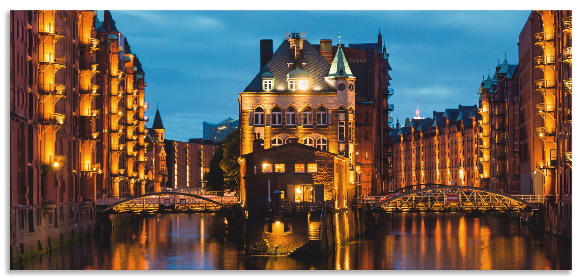 Artland Küchenrückwand "Teil der alten Speicherstadt in Hamburg", (1 tlg.), Alu Spritzschutz mit Klebeband, einfache Mon