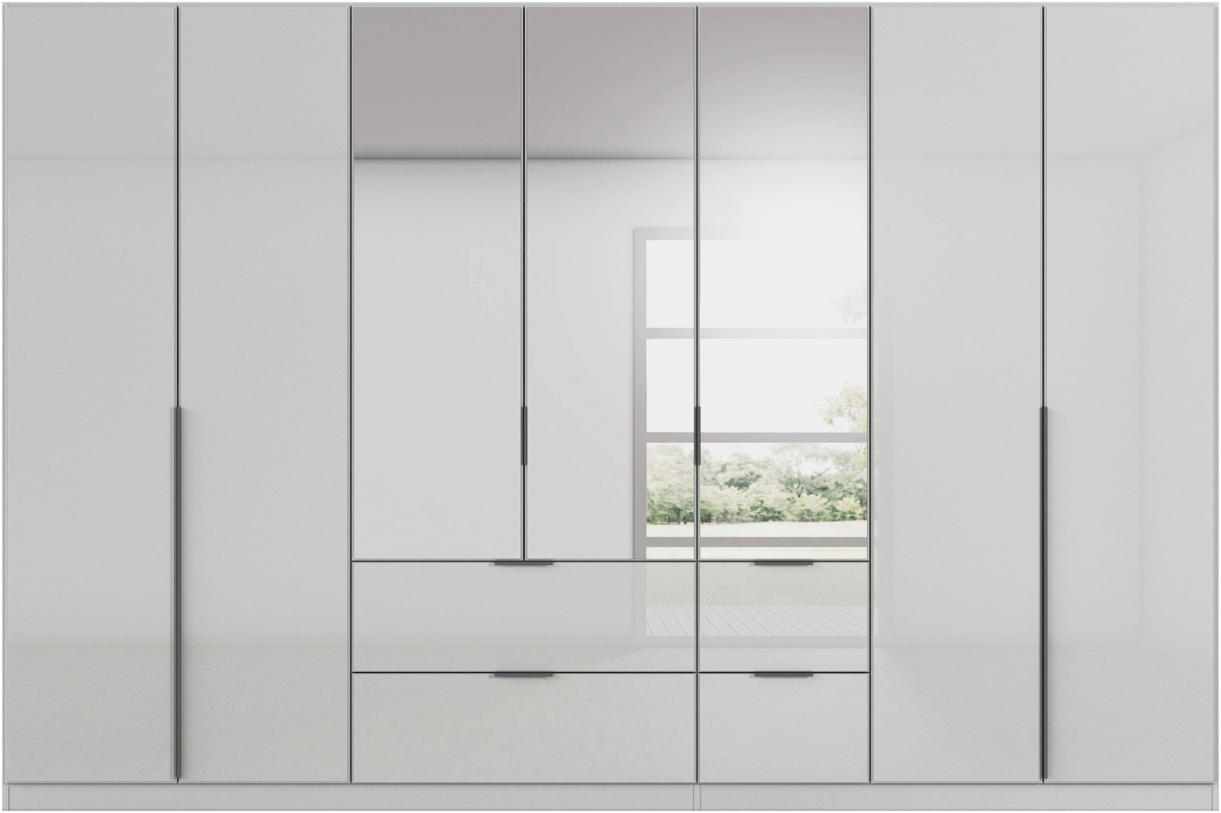 rauch Drehtürenschrank »Kleiderschrank Kleiderschränke Schrank Garderobe AGORDO mit Glasfront«, (in zwei Griff-Farben mit Glasfront), mit Außenschubkästen, in 6 Breiten und 2 Höhen MADE IN GERMANY