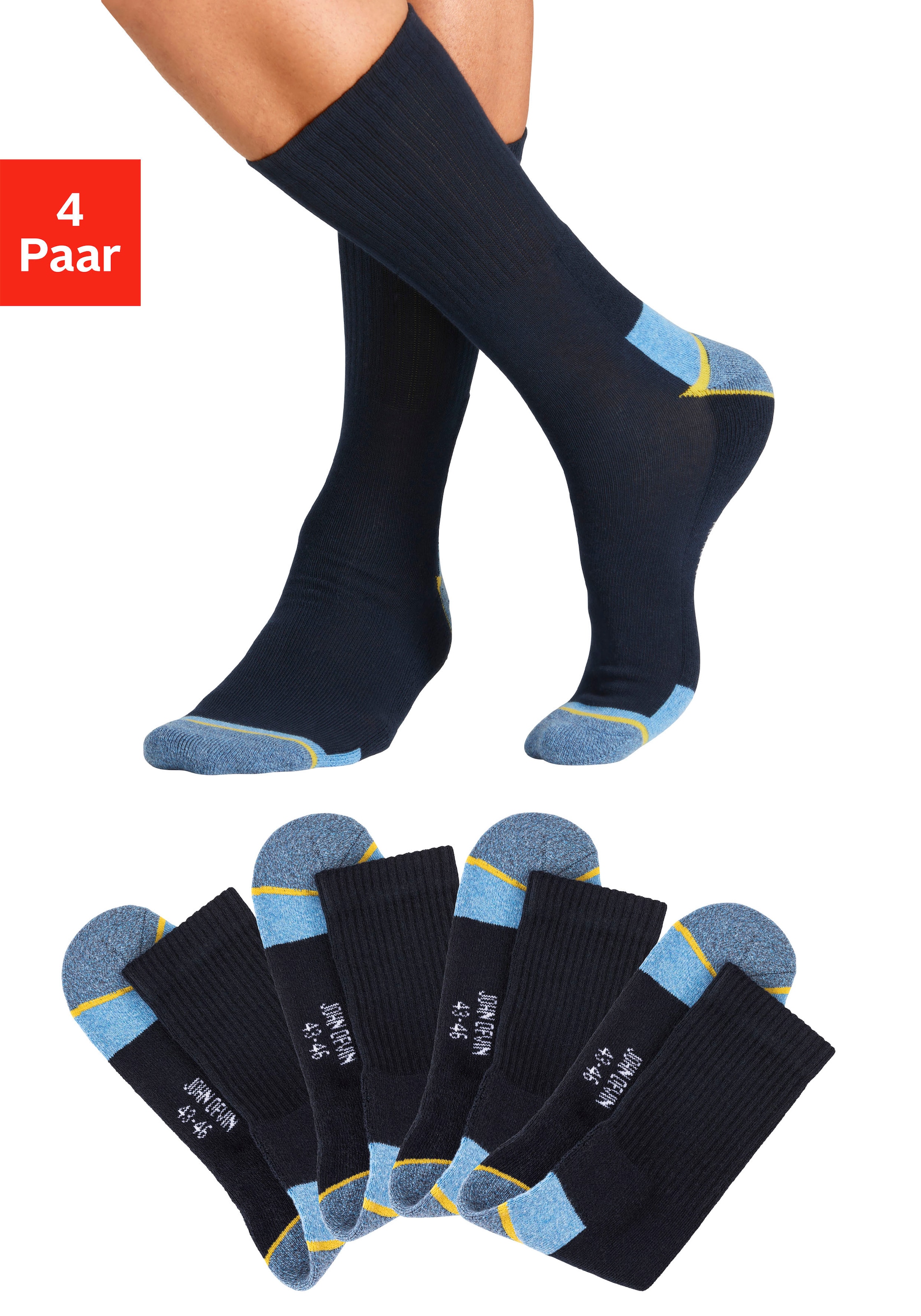 John Devin Arbeitssocken "Herrensocken mit breitem geripptem Schaft" Packung, 4 Stk. tlg. Mit Hochfersen und Überzehen Plüsch