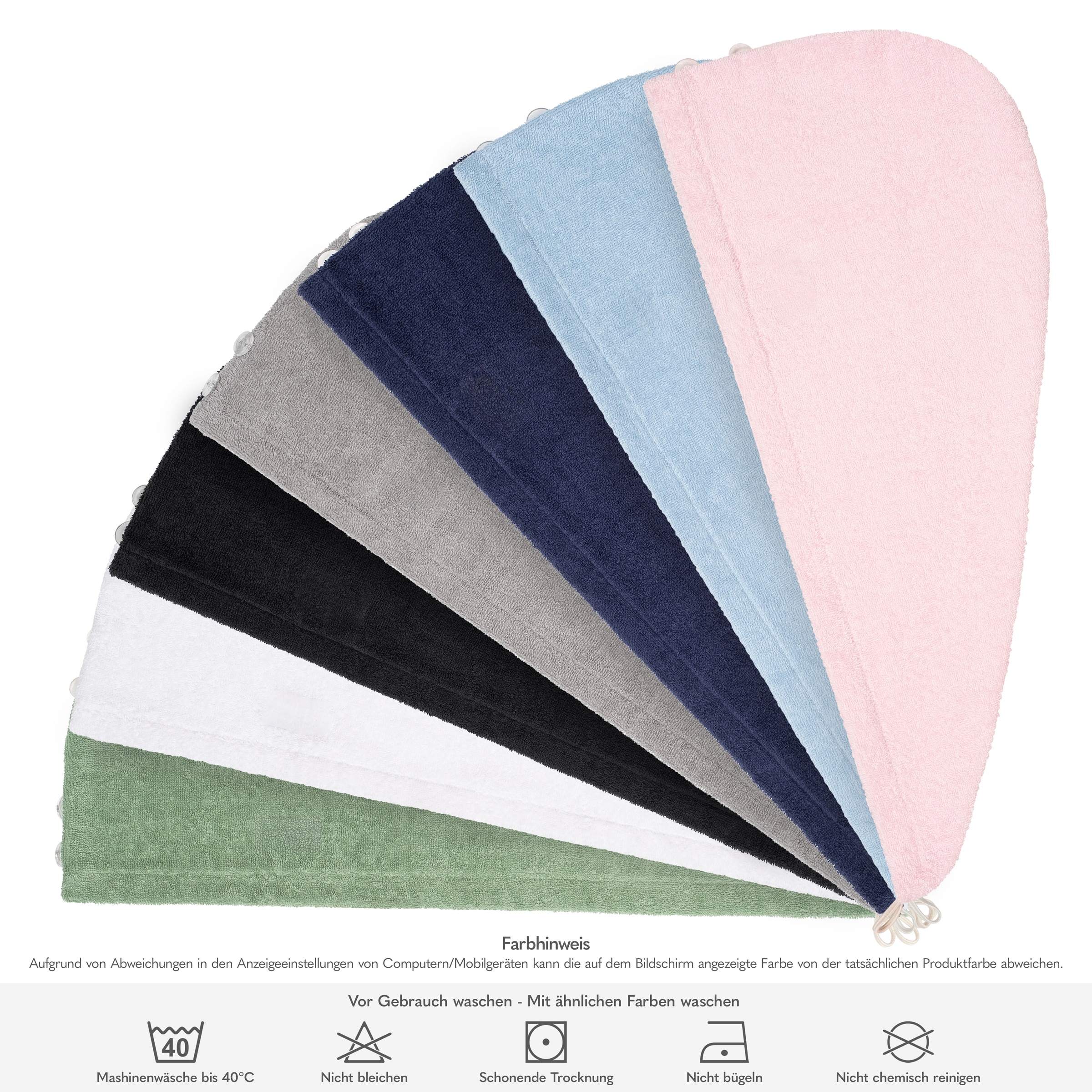 HAMMETEX Turban-Handtuch »2er Set Haarturban Damen, 100% Baumwolle, Flauschig & Schnelltrocknend«, (Set, 2 St., 2), Uni-Farben, weich
