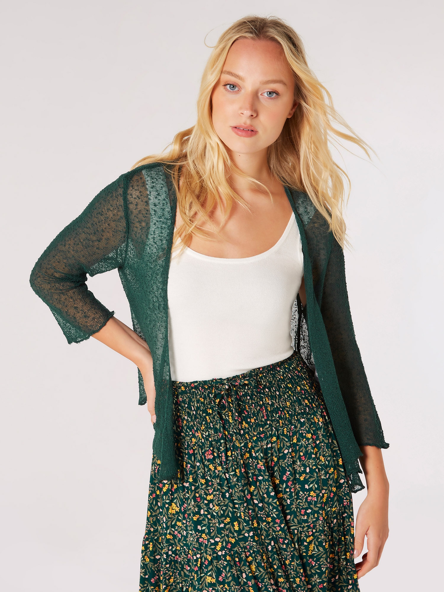 Apricot Cardigan "Popcorn-Strickjacke" 1 im semitransparenten Design