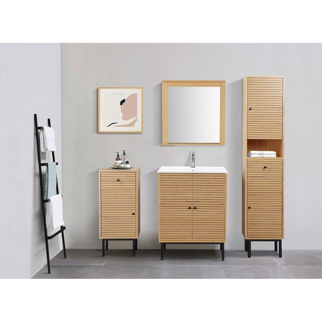 andas Waschtisch »Bali Badschrank mit Waschbecken«, Waschplatz aus Bambus mit 2 Türen, Breite 60cm Natur