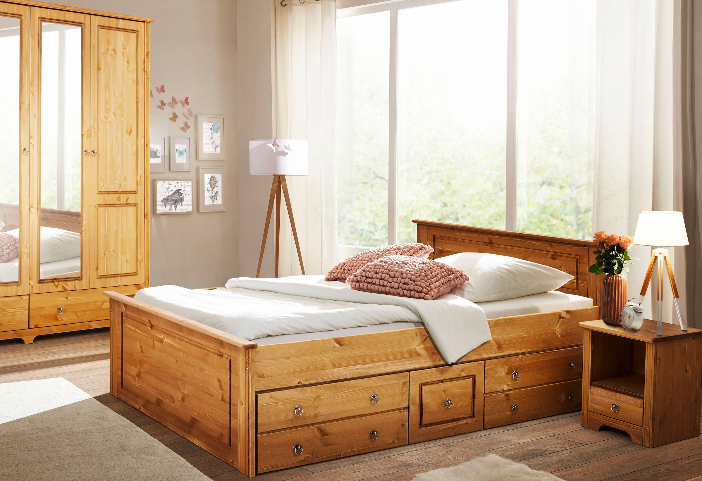 Home affaire Schlafzimmer-Set »Hugo«, Kleiderschrank | BAUR Bett und (Set, Nachttisch 1 St.), 3 2-trg 140x200cm