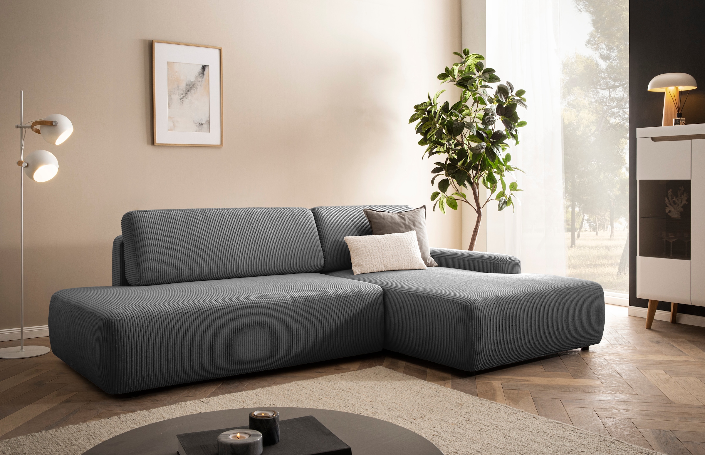 Home affaire Ecksofa "TORGE, Schlafsofa Cord, Samtvelours u. Strukur fein, günstig online kaufen