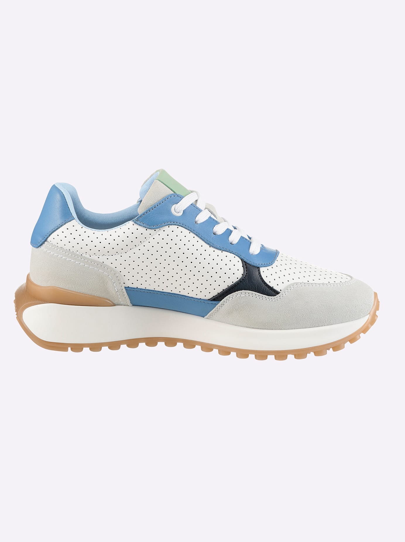 Sneaker HEINE, Damen, Gr. 36, weiß, blau, Glattleder, Leder, Rindsleder, Veloursleder, Schuhe Sneaker 3