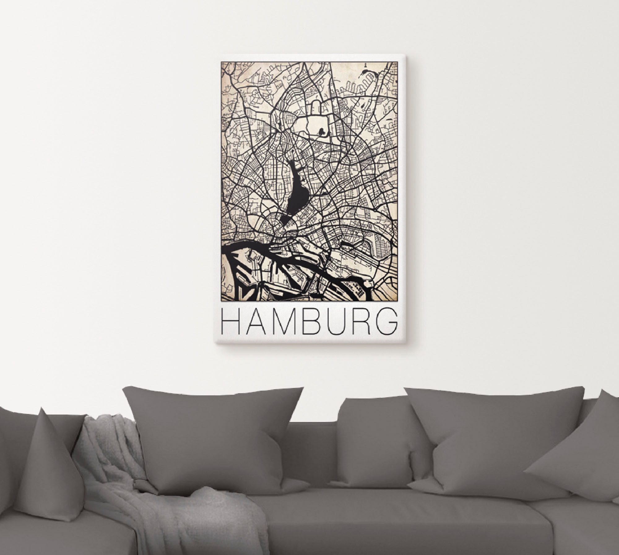 Artland Leinwandbild »Retro Karte Hamburg Deutschland Grunge«, Deutschland, (1 St.), auf Keilrahmen gespannt