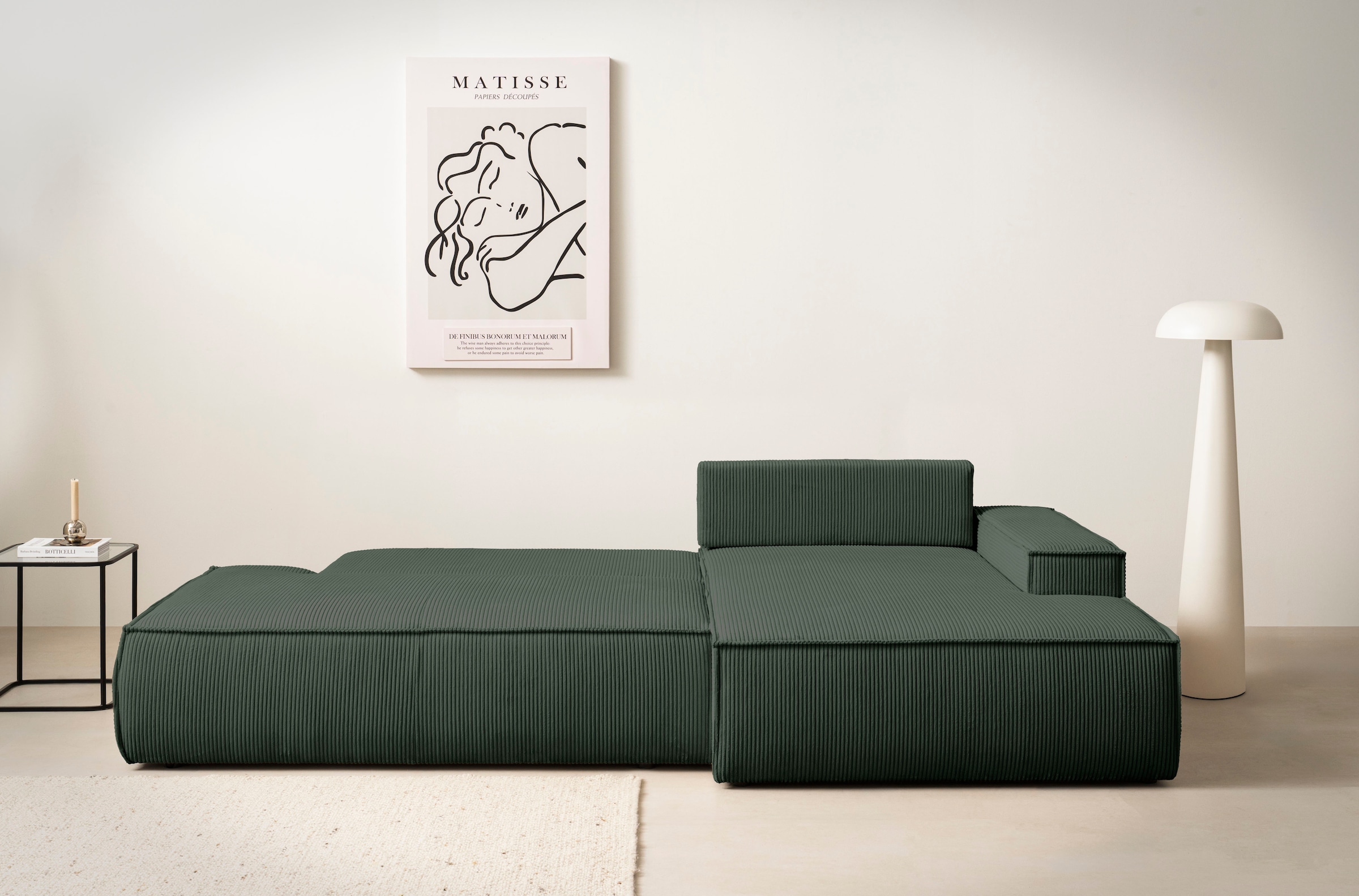 Home affaire Ecksofa »SHERWOOD, Schlafsofa in L-Form offen (275cm), Cord, Leinenoptik«, Schlaffunktion und Bettkasten, Kedernaht, hoher Sitz- & Liegekomfort