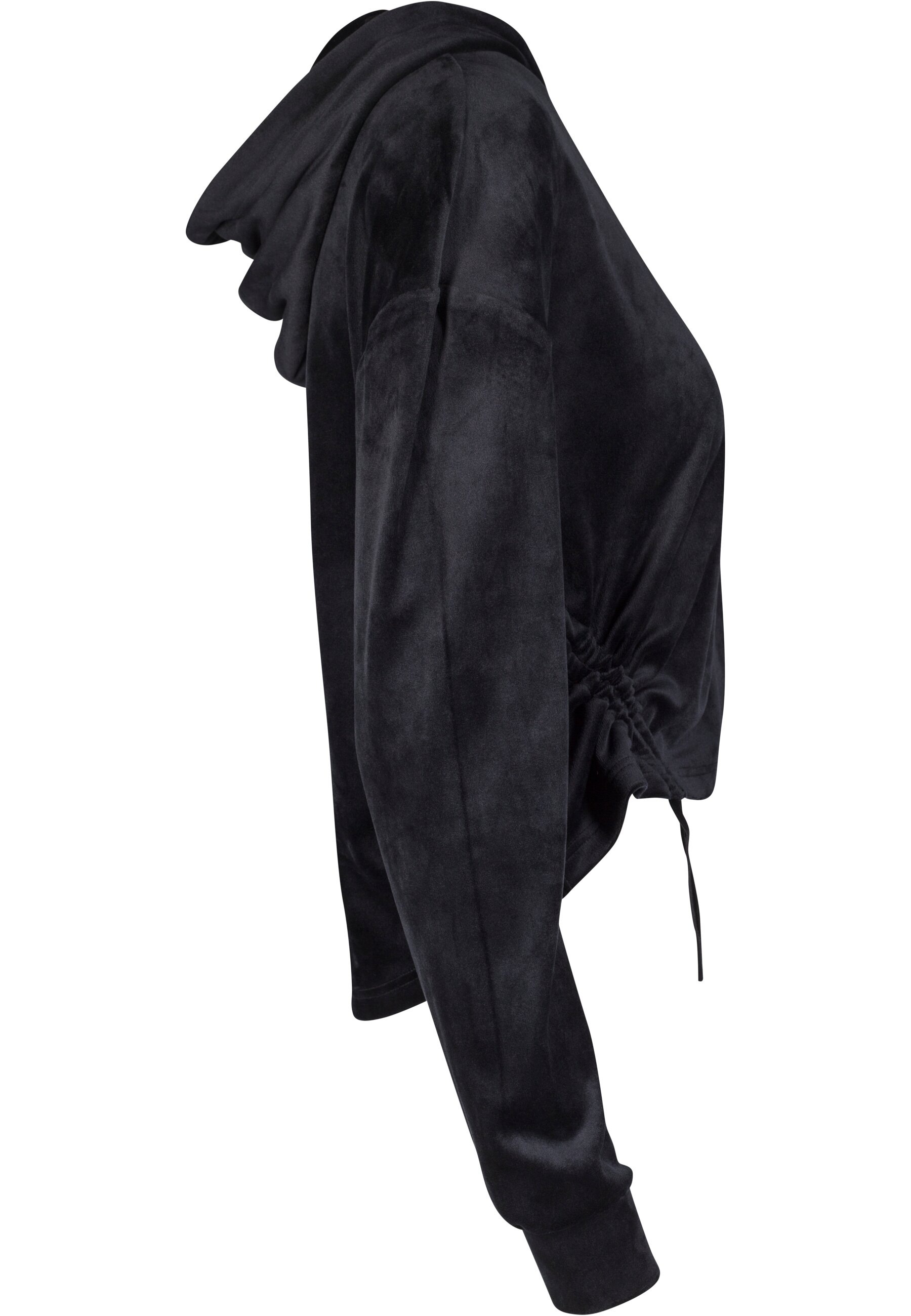 URBAN CLASSICS Rundhalspullover »Urban Classics Damen Ladies Short Velvet Gathered Hoody«, (1 tlg.)