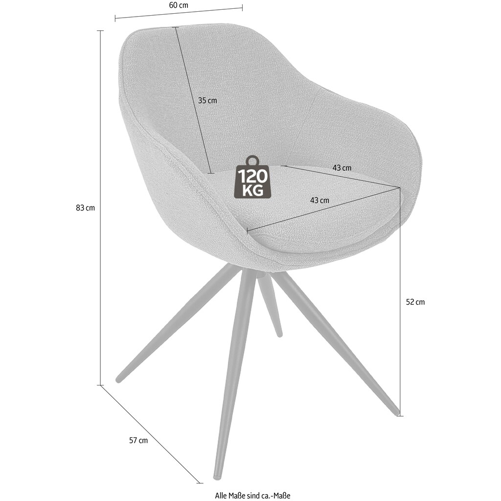 K+W Komfort & Wohnen Drehstuhl »ZOOM«, Flachgewebe Q2 2250, 4-Fuß Drehstuhl mit Gestell aus Metall schwarz Struktur
