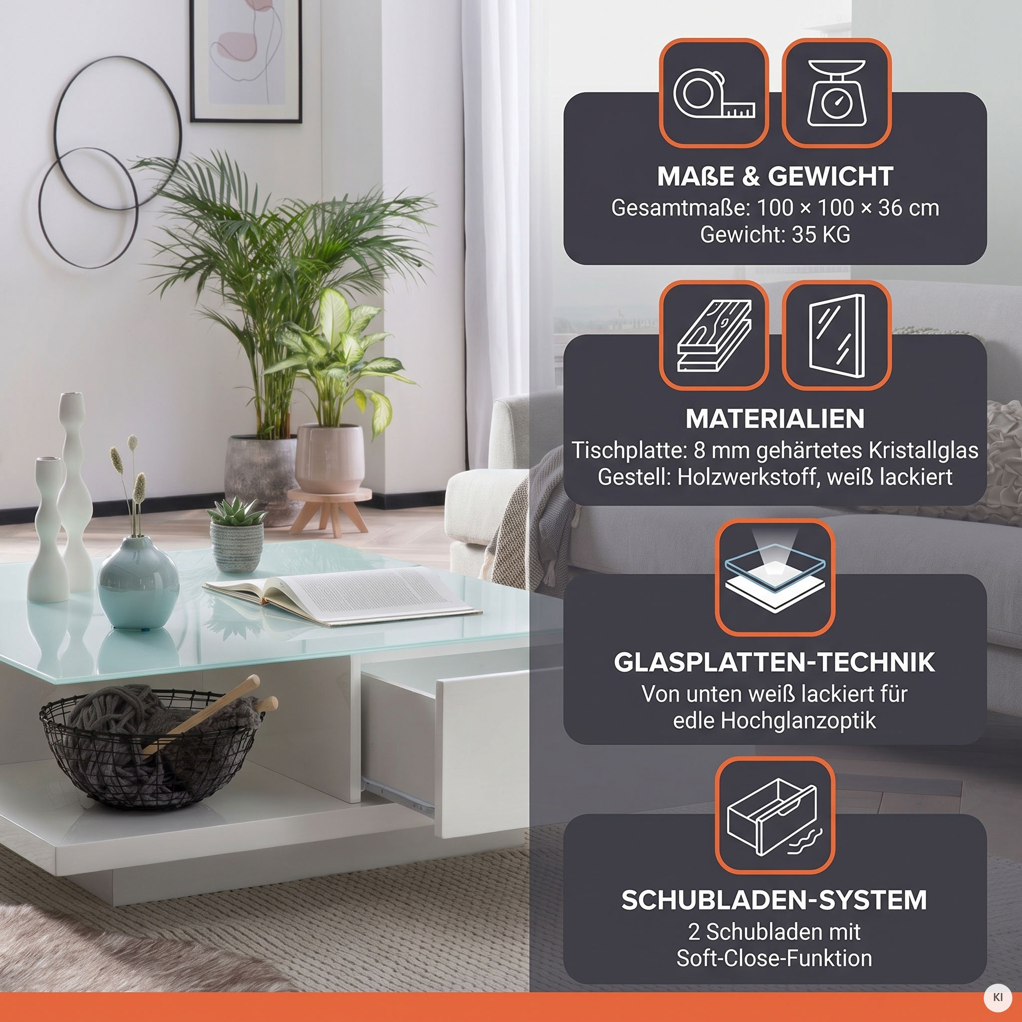 SalesFever Couchtisch »im minimalistischen Stil« Kristallklare Tischplatte aus gehärtetem Glas