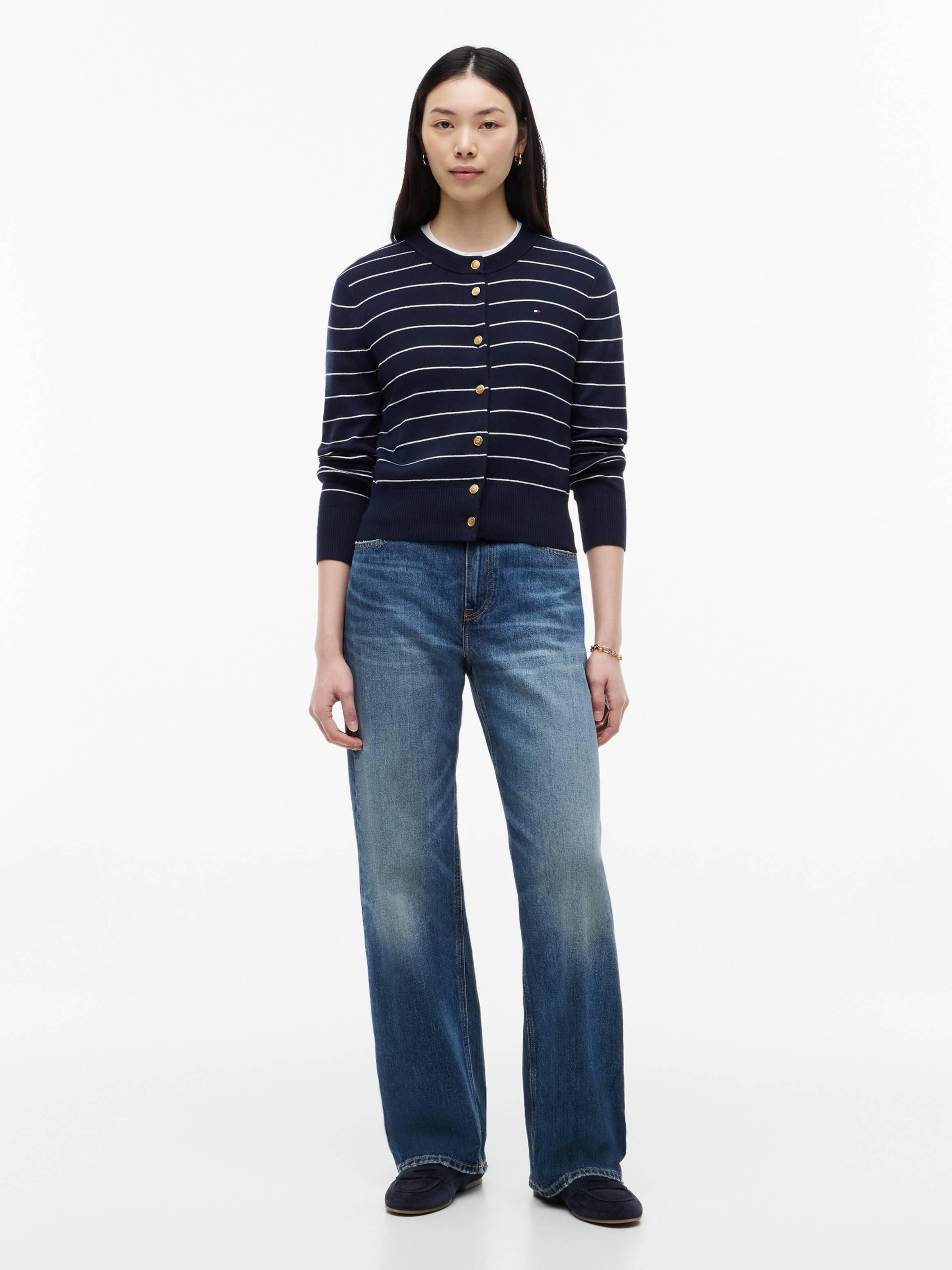 Tommy Hilfiger Strickjacke »FULL NEEDLE STITCH CARDIGAN« Baumwolle, goldfarbene Knöpfe
