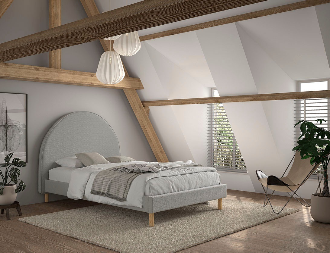 Vipack Polsterbett »MOON«, (Made in Europe), 2 Breiten (90 o. 140 cm), Lattenrost, Bouclé Stoff, wahlw. 4 Farben
