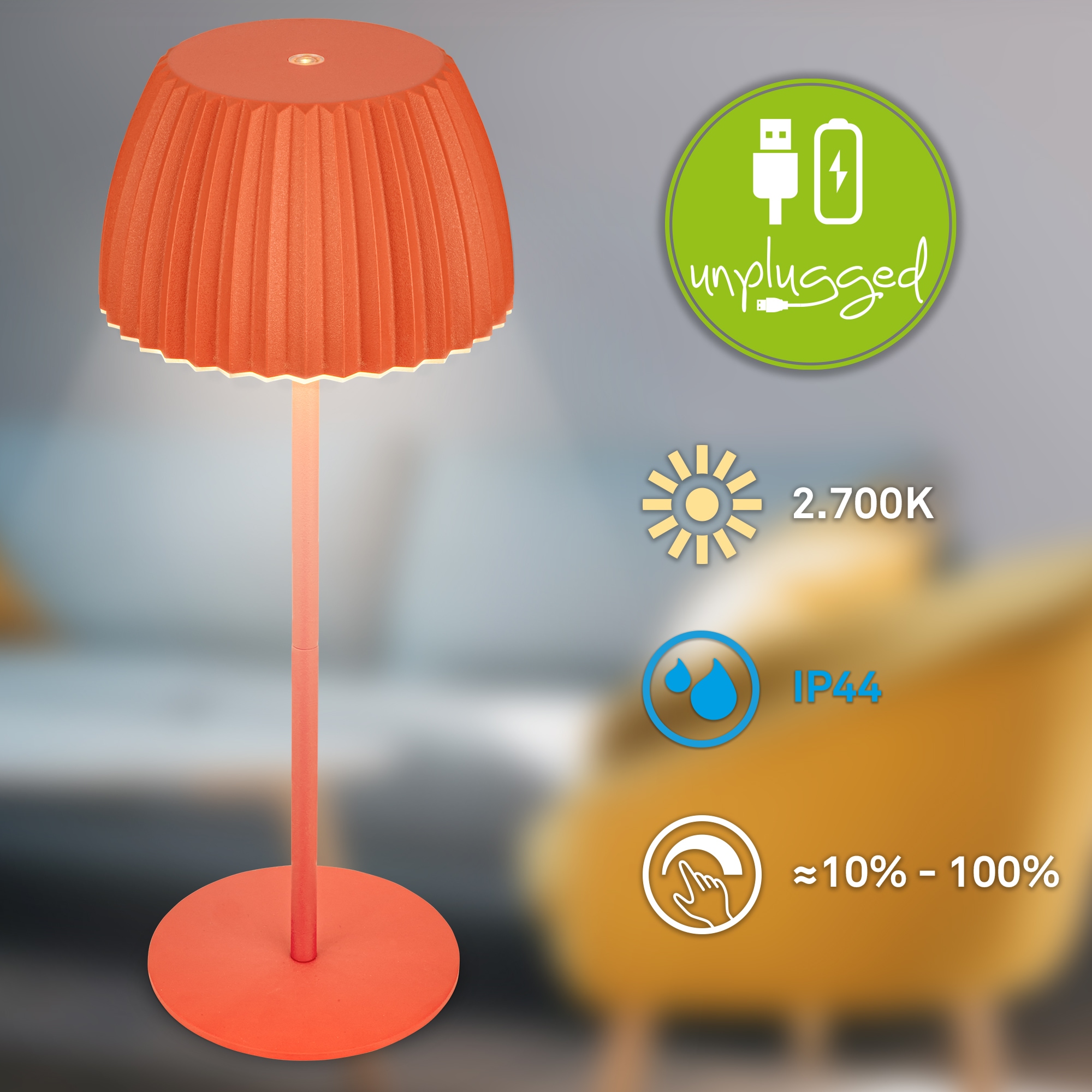 Briloner Leuchten LED Tischleuchte »Akku LED Tischleuchte, orange«