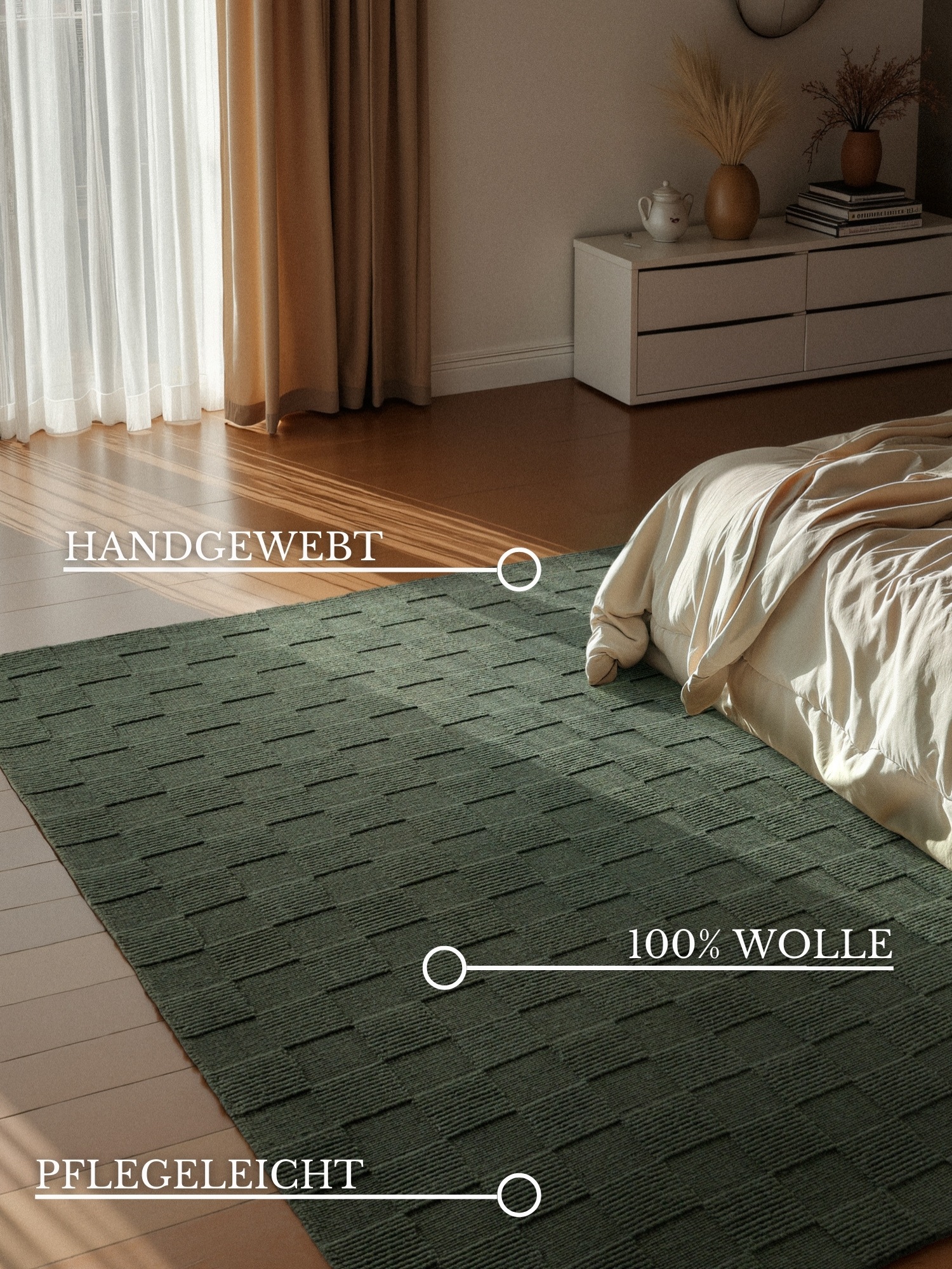 Villeroy & Boch Teppich »Wollteppich Scala«, rechteckig, 10 mm Höhe, Handgewebt, Wolle, Kariert, Natur, 3D-Struktur, Karo, Wohnzimmer