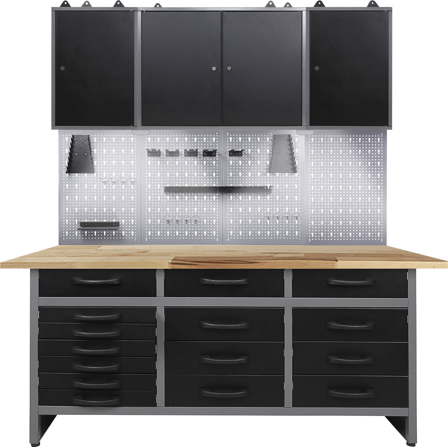 ONDIS24 Werkstatt-Set, B:160cm H:205cm T:60cm, schwarz, Werkbänke, 160 cm, mit LED