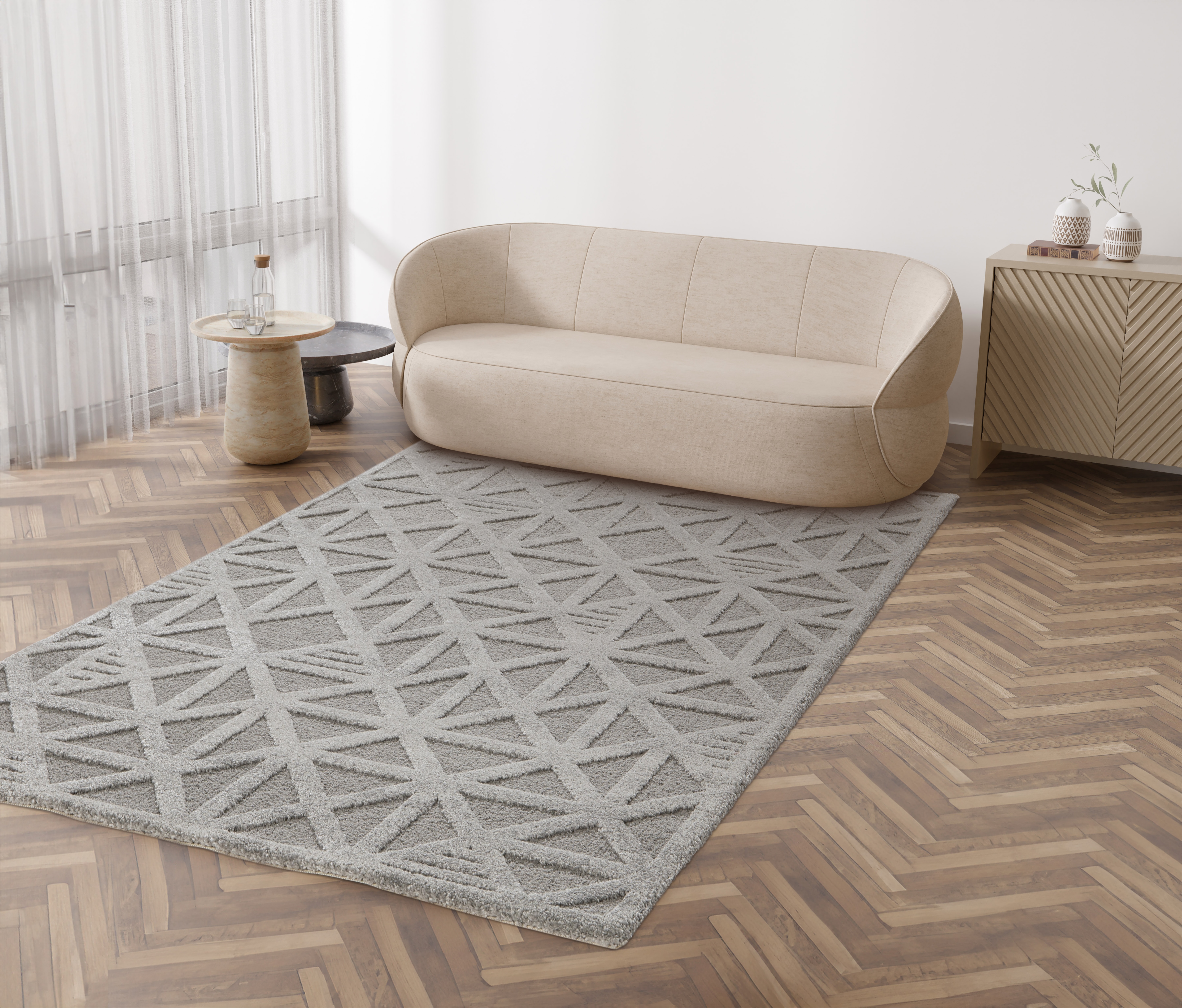 Primaflor-Ideen in Textil Teppich "COSMO Geo, Made in Belgium" rechteckig 14 mm Höhe modernes Design, Hoch-Tief Effekt, weicher Flor