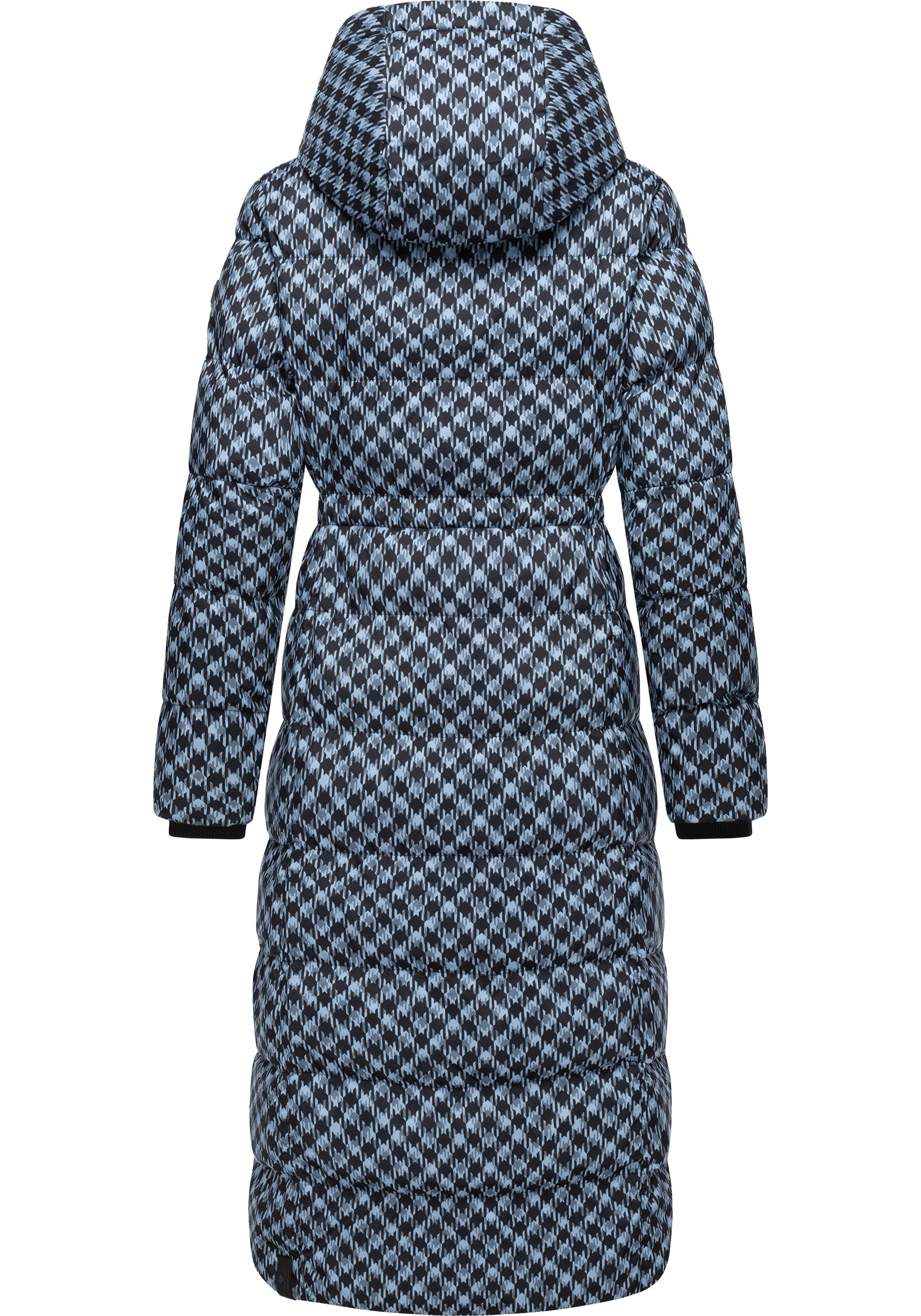 Ragwear Steppmantel »Niara Long Print«, wasserdichter Mantel mit angesagtem Hahnentritt Muster
