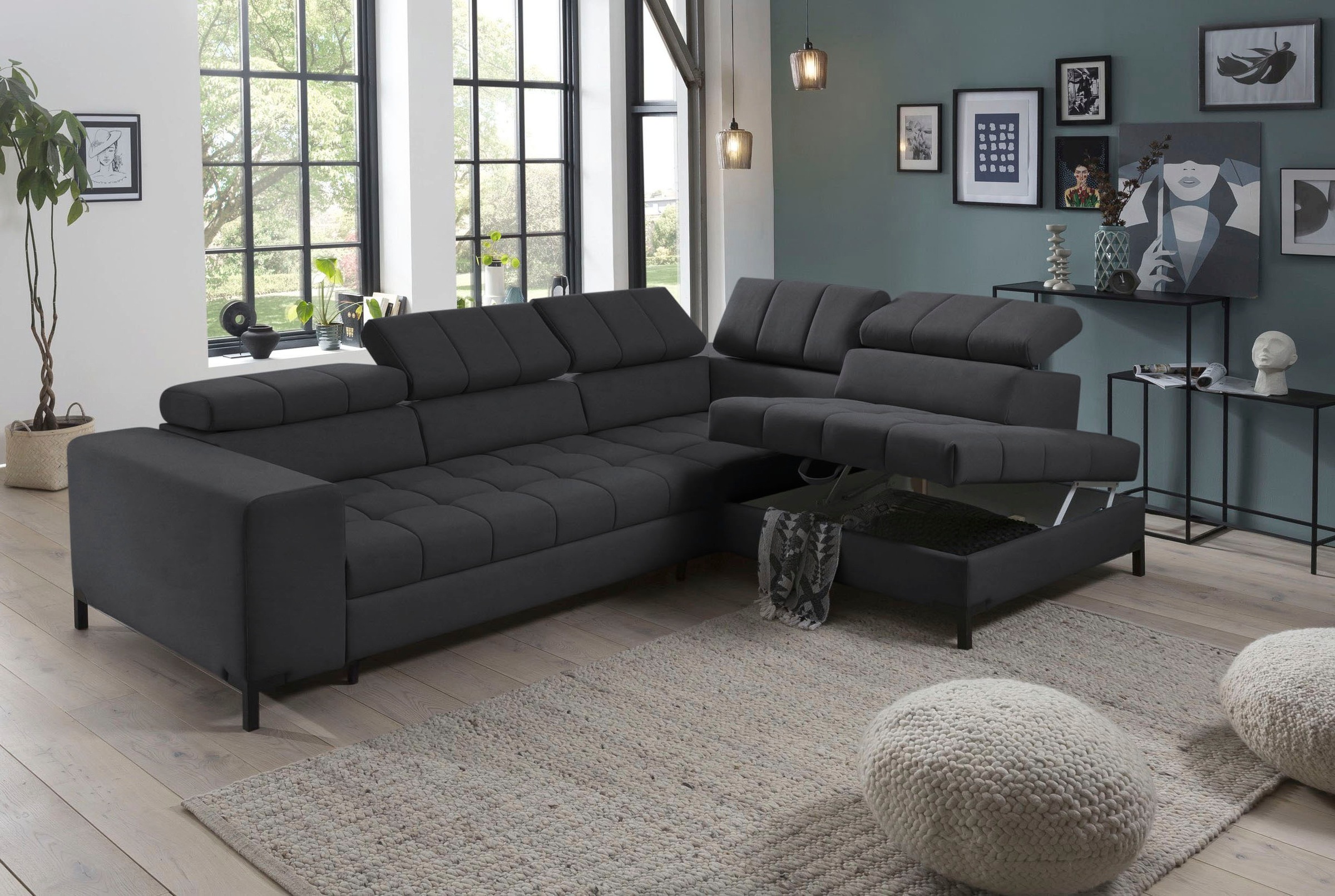 exxpo - sofa fashion Ecksofa »Bocco, hochwertige Verarbeitung, toller Sitzkomfort, bequem, L-Form«, wahlweise mit Bettfunktion u. Bettkasten, inkl. Kopfteilverstellung