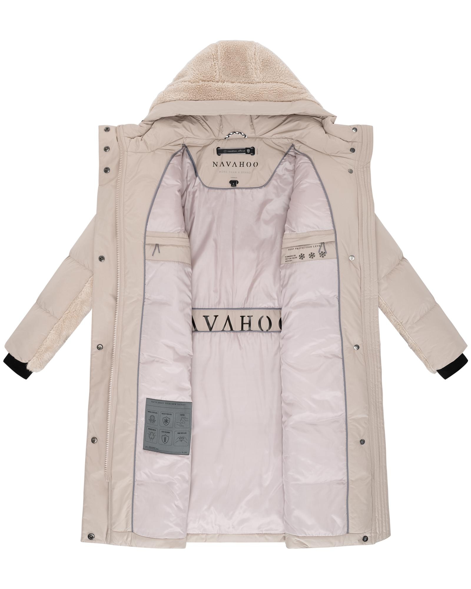 Navahoo Wintermantel »Funkelteddy 14«, warmer Mantel mit Teddyplüsch-Akzenten und Taillengürtel