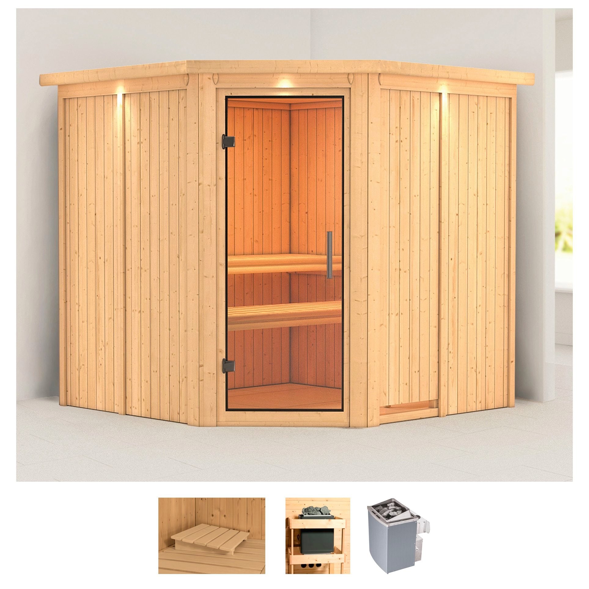 Karibu Sauna "Jarin" Set, Ofen 9 kW integr. Strg