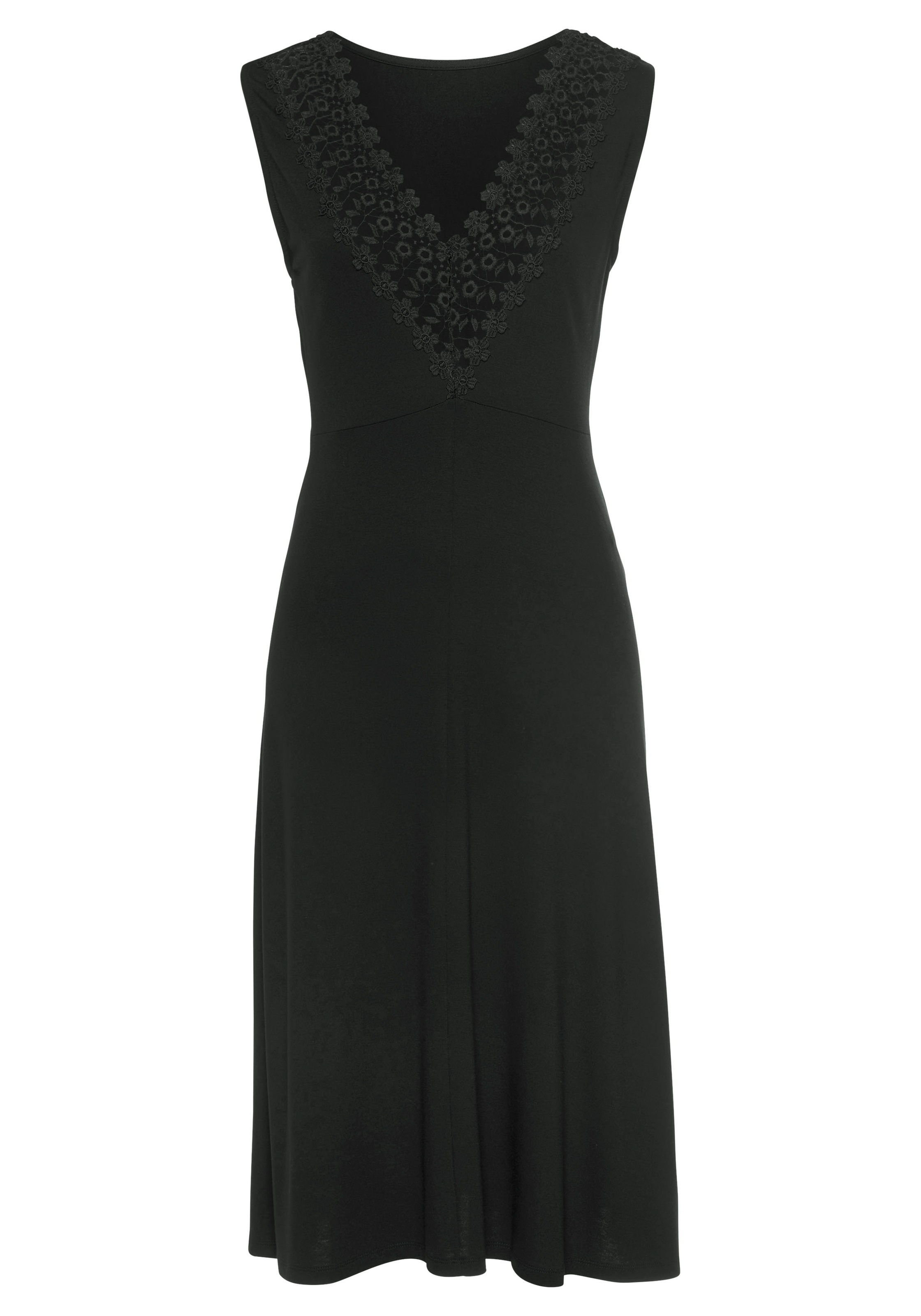 LASCANA Jerseykleid "mit Spitzeneinsatz im Rücken" Ohne Taschen Ärmelloses Midikleid, elegantes Sommerkleid, casual