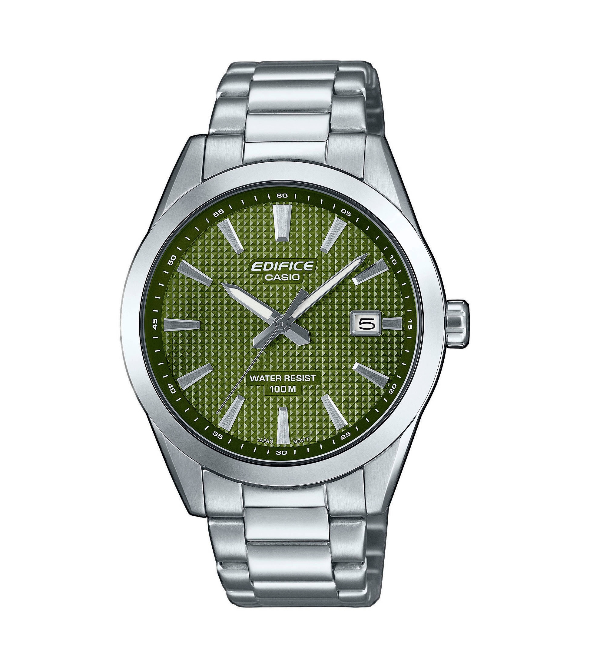 Quarzuhr CASIO EDIFICE, silberfarben, grün, Armbanduhren, Herren, Quarzuhr, Armbanduhr, Herrenuhr, Edelstahlarmband, analog, Tag, Neo-Display