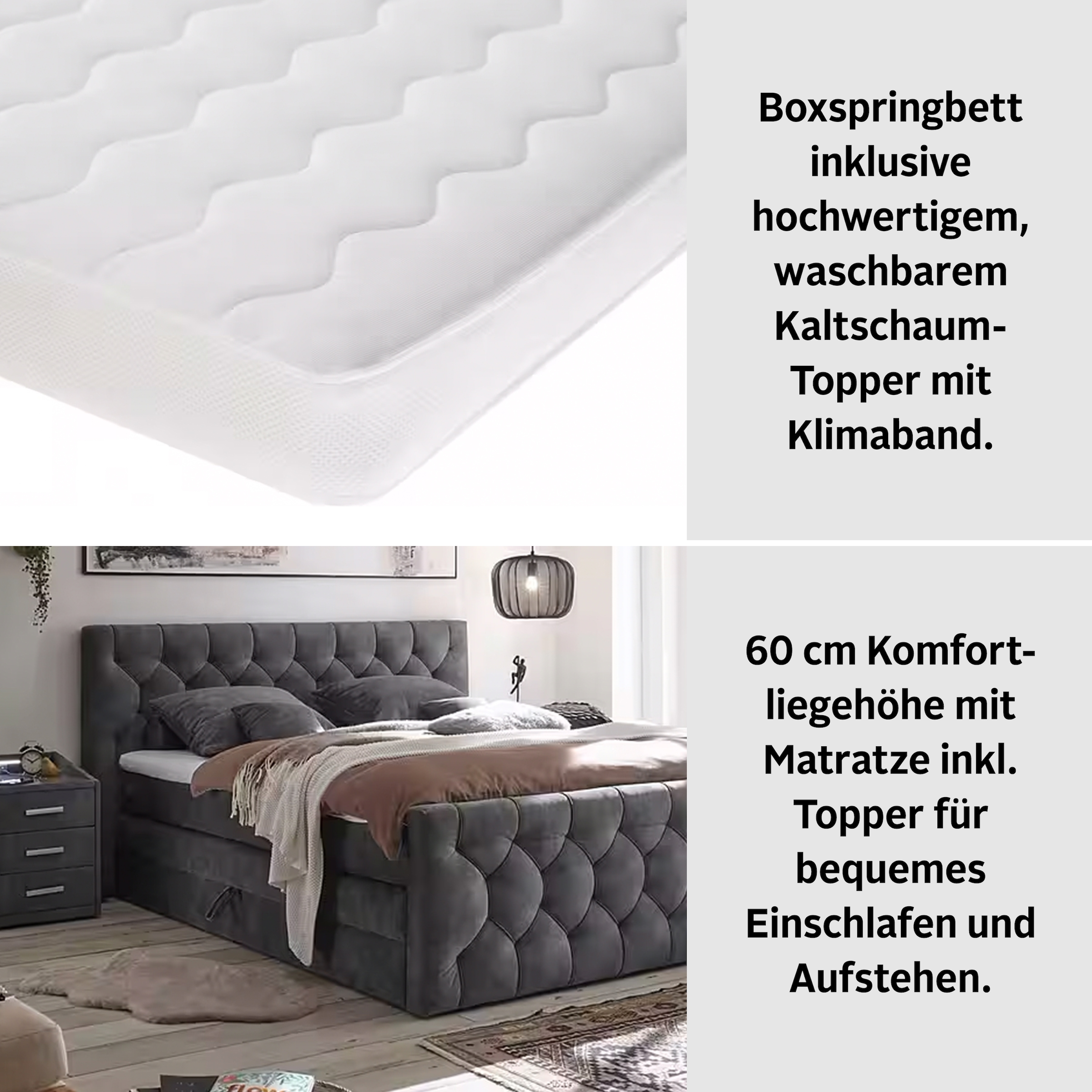 ED EXCITING DESIGN Boxspringbett »"Cashfield", OTTOs Choice! Topseller inkl. zwei Bettkästen & Topper«, erhältlich in den Größen 160x200cm und 180x200cm