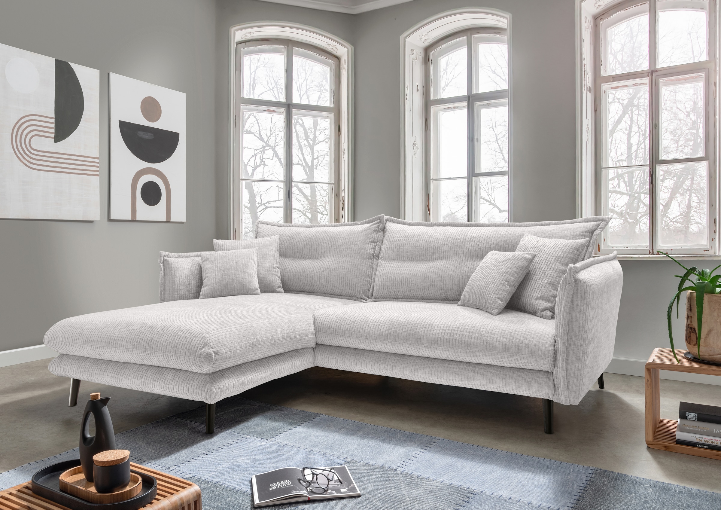 Home affaire Ecksofa "Levke, 255 x 180 cm, modern und bequem" Velours, Kissen: Paradiso, L-Form, inkl. Rücken- und Zierkissen