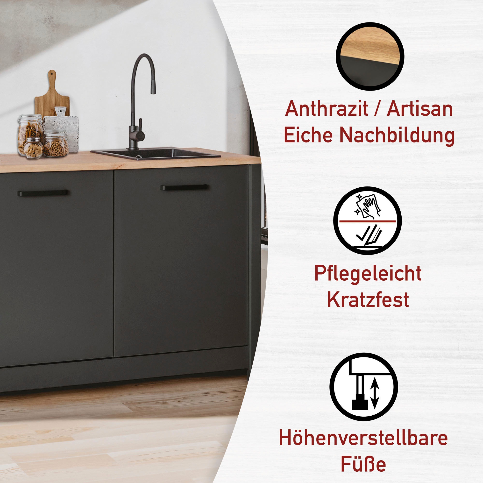 Inter Link Pantryküche »Veneto« Ohne E-Geräte, für Spüle & Spülmaschine, Soft-Close, B: 130 cm