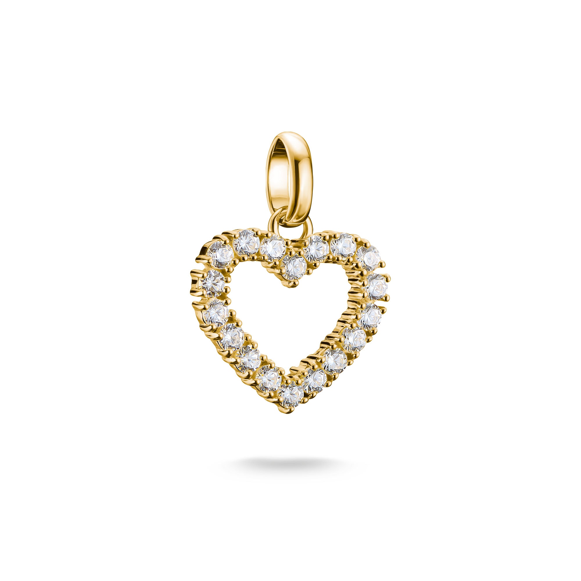 Charm Herz THOMAS SABO "Charm Herz - Connect", gold (gelbgoldfarben, kristallweiß, kristallweiß), Charms, Damen, Silber 925 (recycelt), mit Rubin (syn