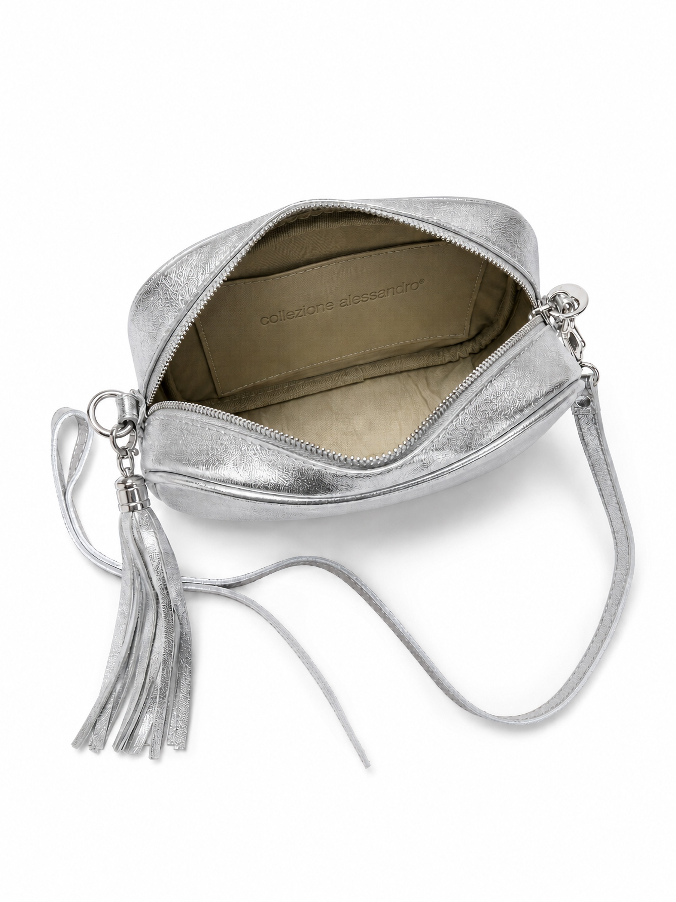 COLLEZIONE ALESSANDRO Umhängetasche »Silber« metallic Leder mit Quaste