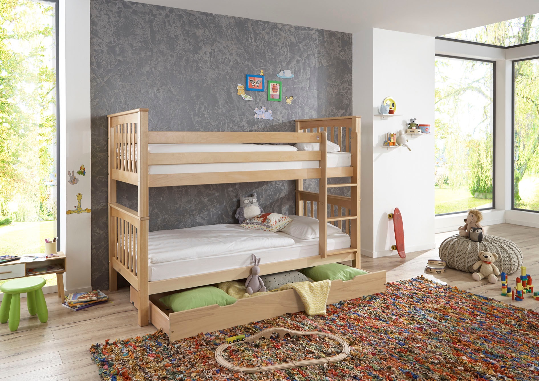 Relita Etagenbett »Kick, Hochbett, Betten auch einzeln zu stellen«, inkl. Rolllattenrost u. Leiter, wahlweise mit Bettschublade, Buche
