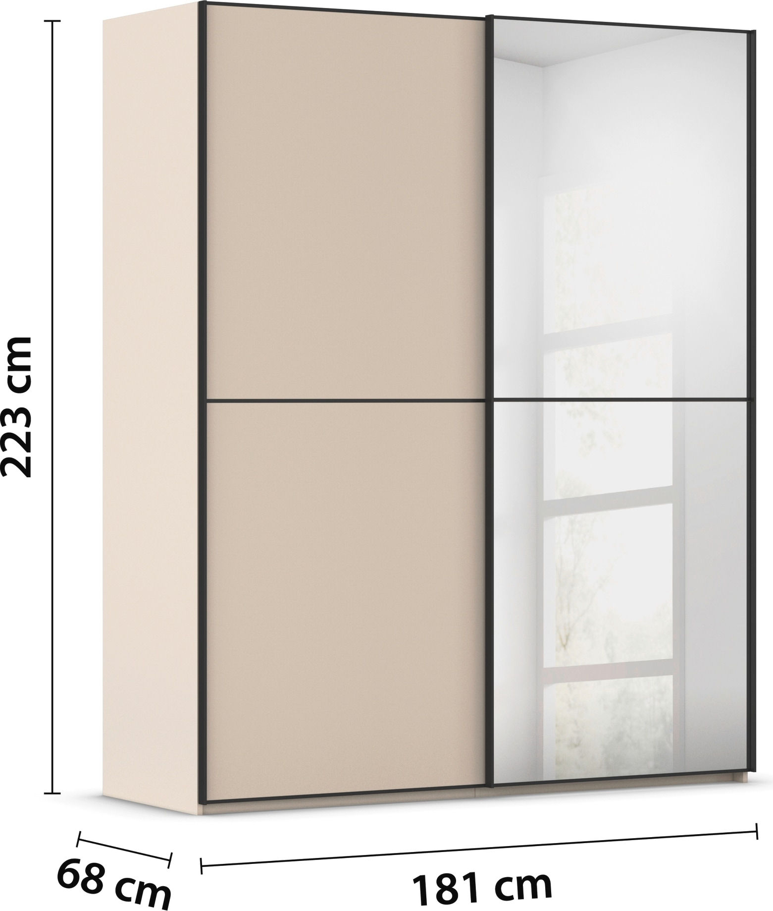 rauch Schwebetürenschrank »Kleiderschrank Schrank Garderobe Schlafzimmerschrank SCALE-DUO« edle zweigeteilte Türen, Spiegel und 3 Zierleisten MADE IN GERMANY