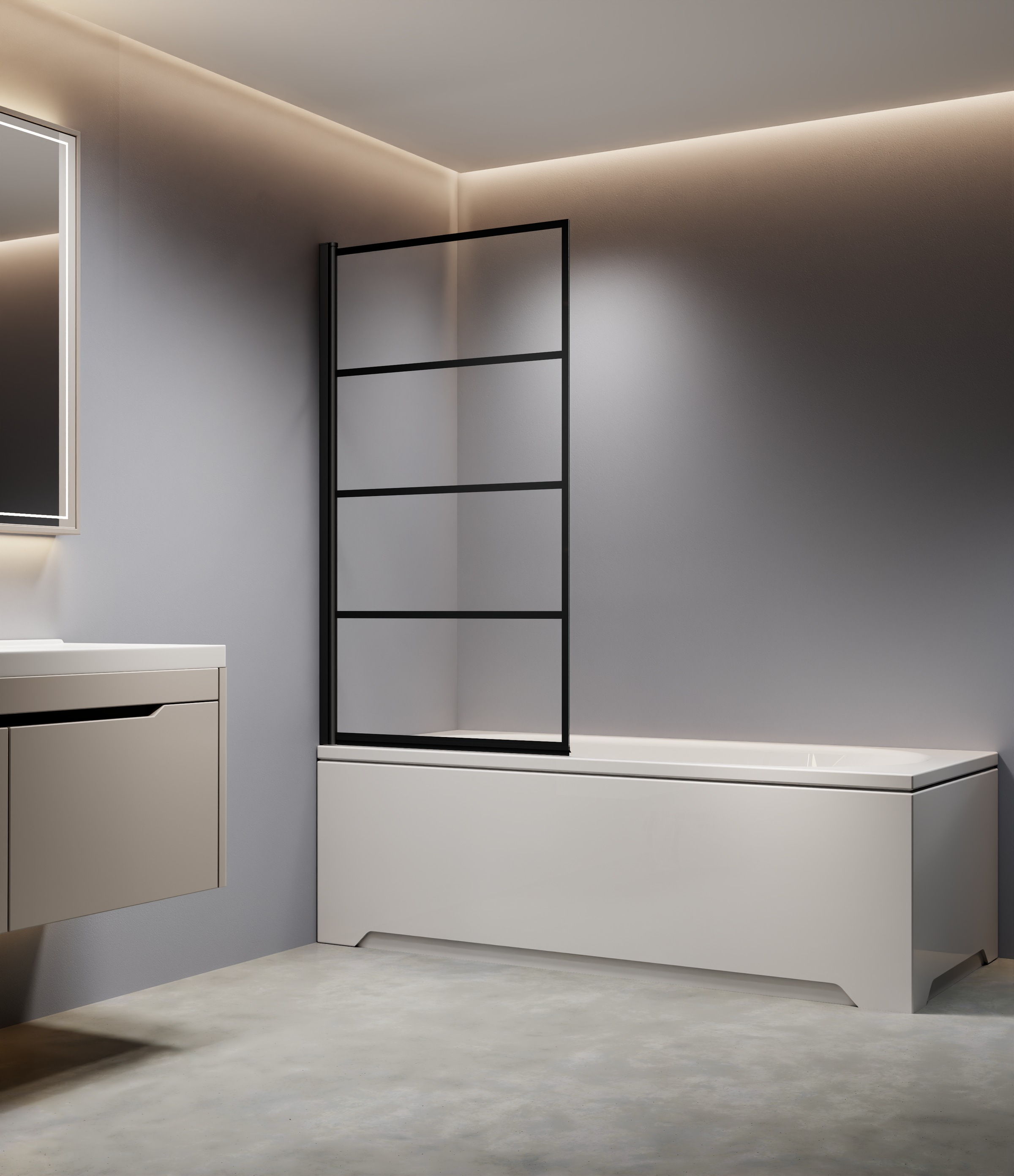 welltime Badewannenaufsatz Viergeteiler Badewannenaufsatz in trendigem Schwarz