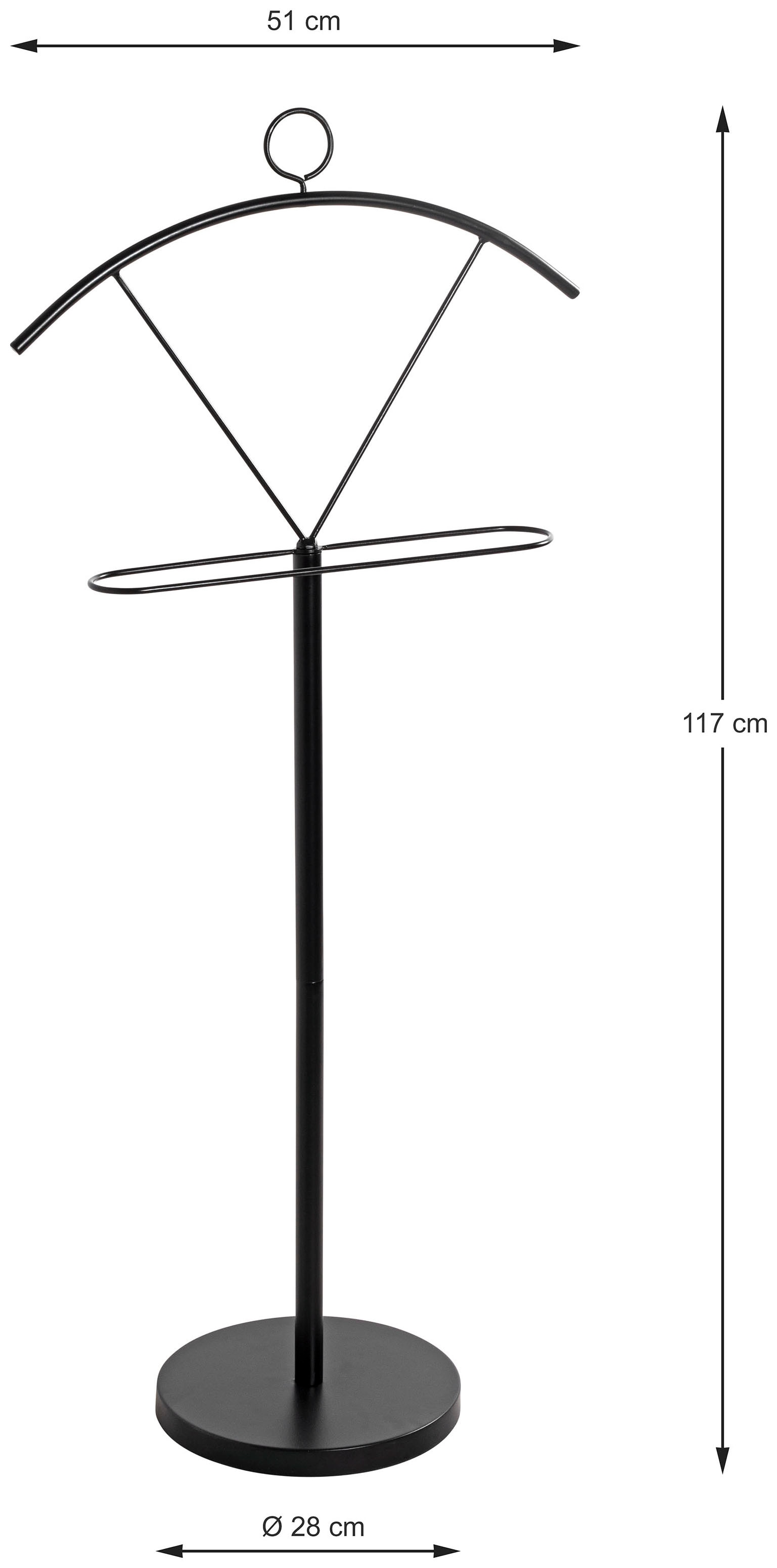 HAKU Herrendiener »Anzugständer, Dressboy, Kleiderboy, Kleiderbutler, Stiller Diener« freiform - aus Metall schwarz -B/T/H 51/28/117 cm