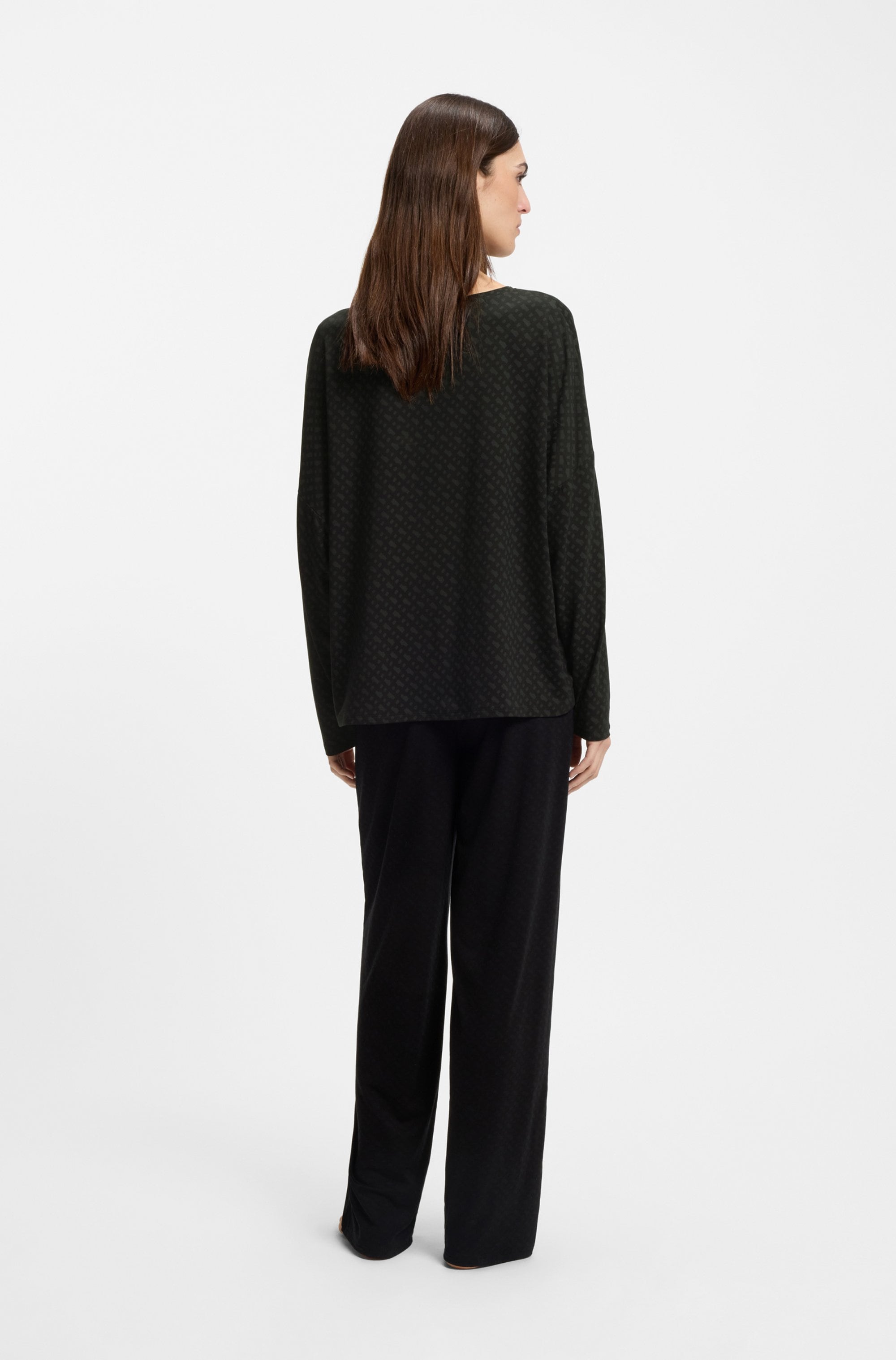 BOSS Pyjamaoberteil mit Monogramm-Print und Fledermausärmeln, Rundhalsausschnitt