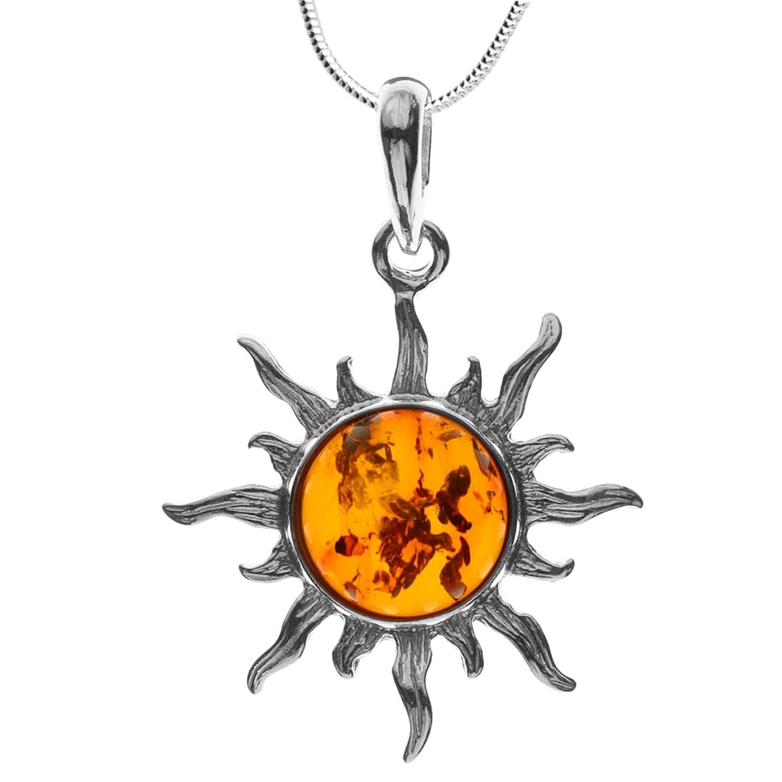 Kette mit Anhänger OSTSEE-SCHMUCK "Ostsee-Schmuck Kette mit Anhänger Sonne 30 mm" Gr. 42, silber, Halsketten, Damen, 42cm, Silber 925 (Sterlingsilber), L: 42
