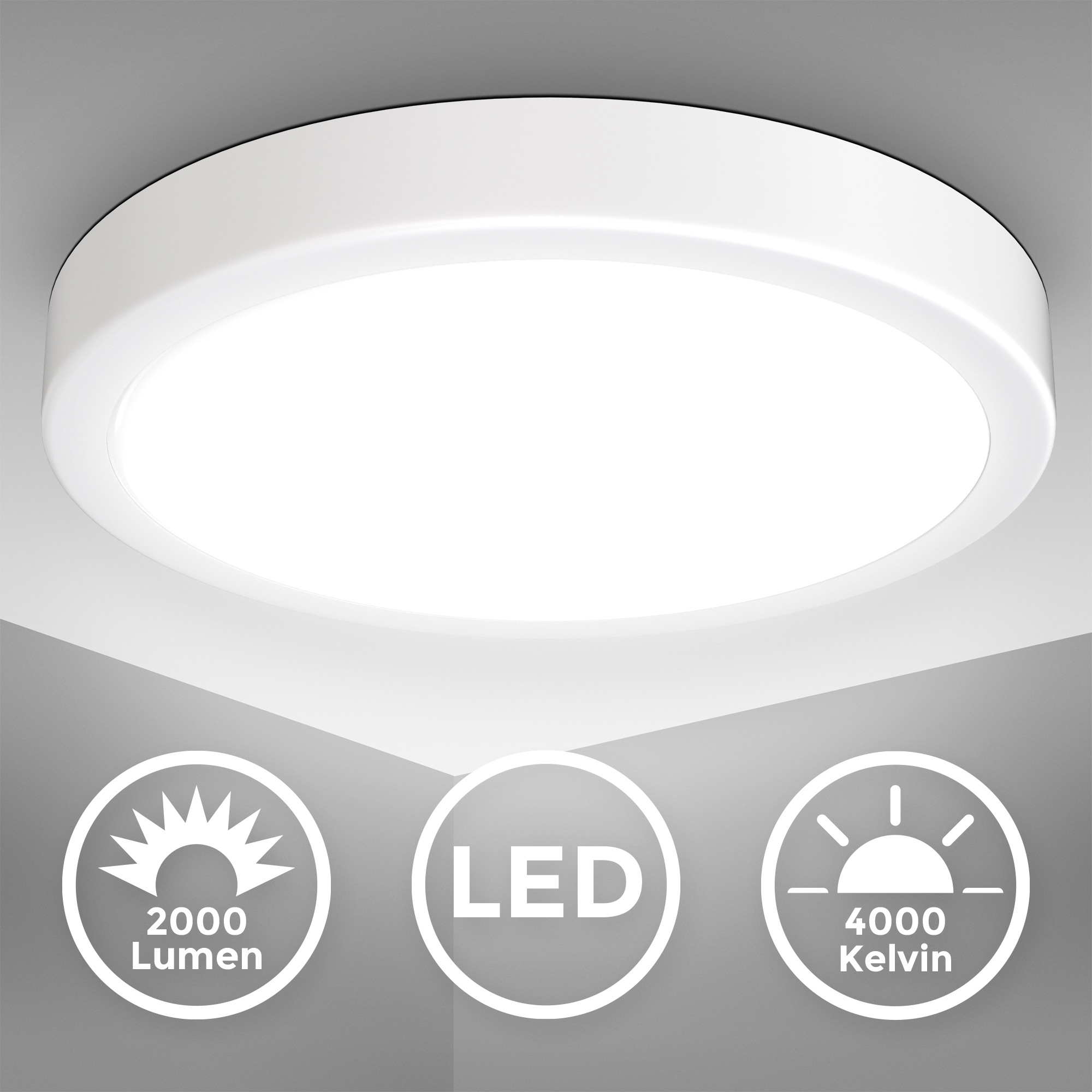 B.K.Licht LED Deckenleuchte »BK_DL1521 LED-Deckenlampe, Ø28cm, Neutralweißes Licht, Weiß«, 1 flammig, Leuchtmittel LED-Modul | LED fest integriert, Küchenlampe, 8 Watt, 2.000 Lumen, 4.000 Kelvin Wohnzimmerlampe
