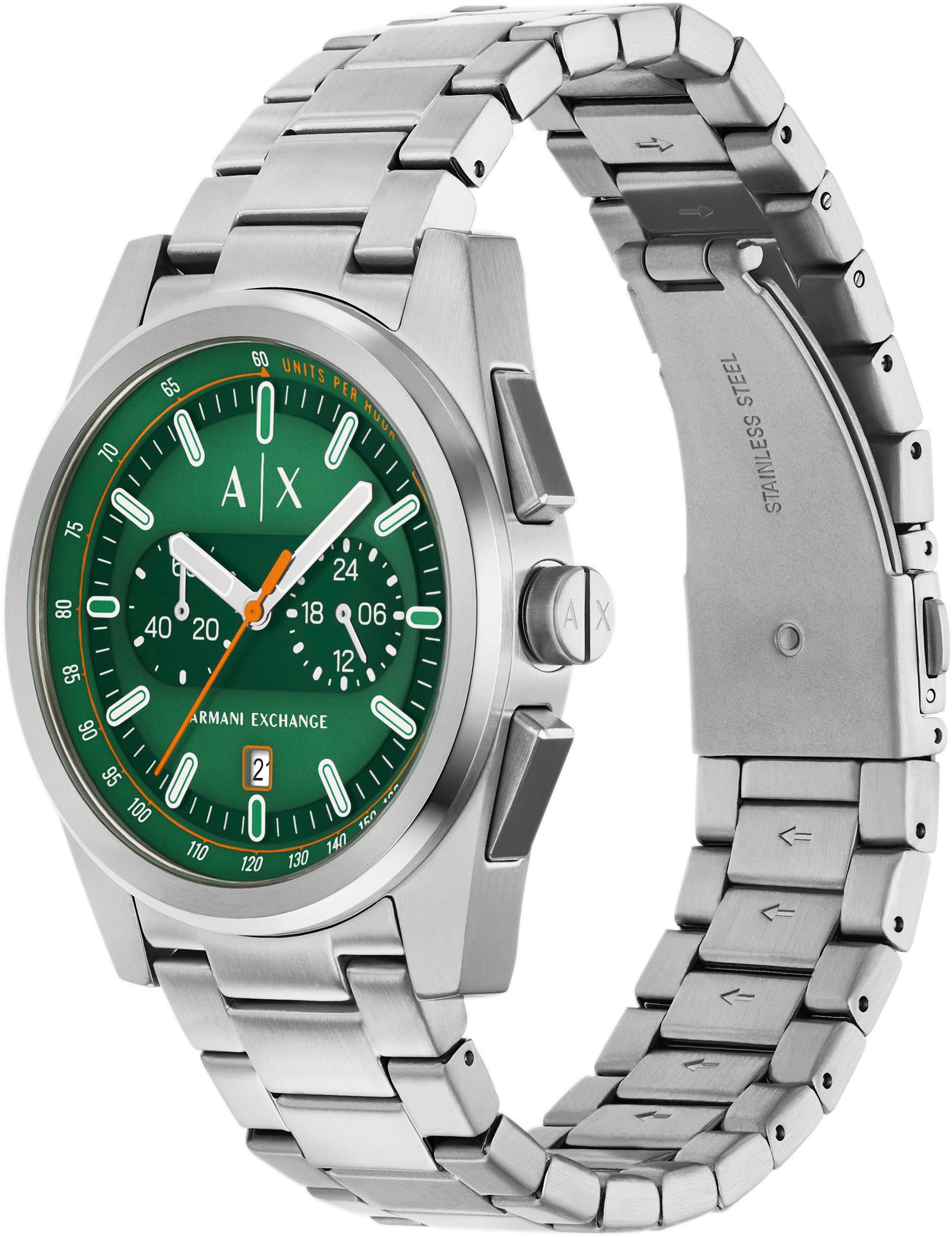 ARMANI EXCHANGE Chronograph, Quarzuhr, Armbanduhr, Herrenuhr, Edelstahlarmband, Tag, Stoppfunktion