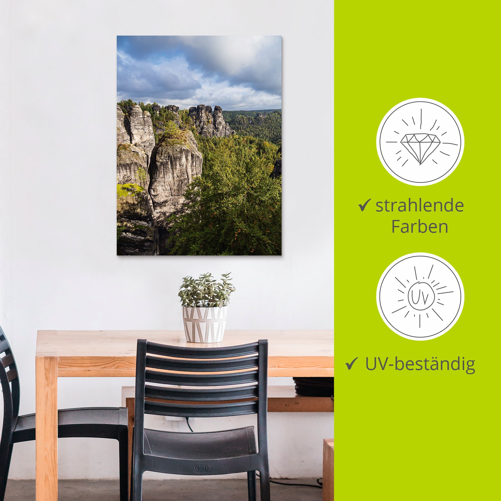 Artland Wandbild »Felsen Bäume in der Sächsische Schweiz«, Berge & Alpenbilder, (1 St.), als Alubild, Leinwandbild, Wandaufkleber oder Poster in versch. Größen