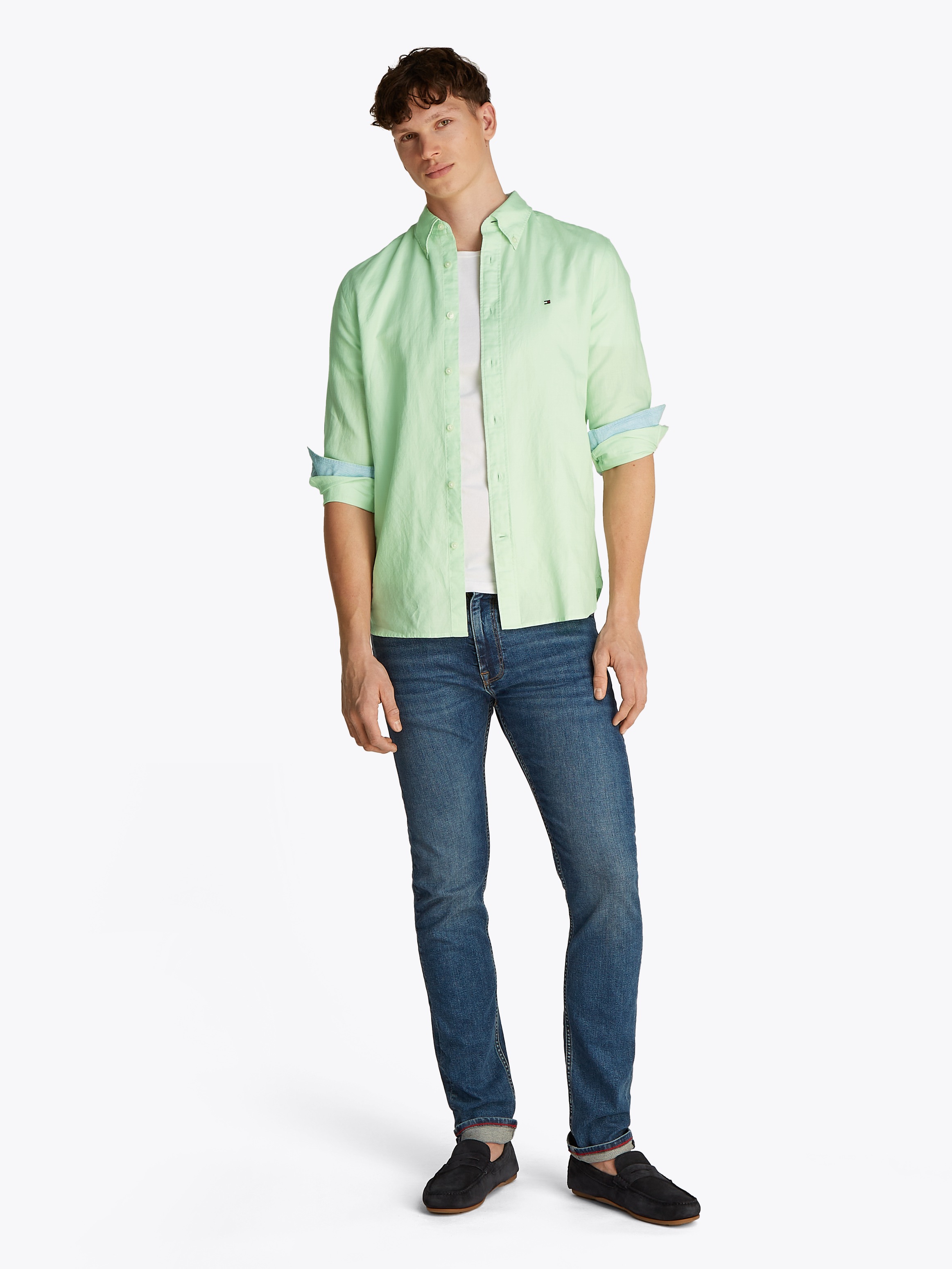 Thumbnail - Tommy Hilfiger Langarmhemd "LINEN BLEND SOLID Regular Fit SHIRT" mit Button-down-Kragen