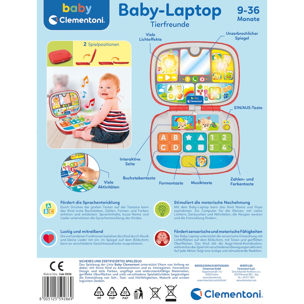 Clementoni® Kindercomputer »Baby Clementoni, Baby-Laptop Tierfreunde«