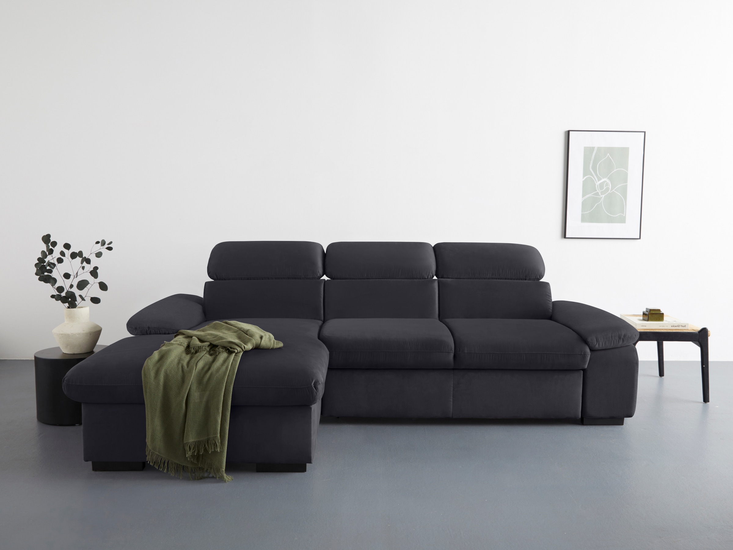 COTTA Ecksofa »Lola L-Form«, (Set, mit Hocker), mit Hocker & Kopfteilfunktion, wahlw. Bett- und Armteilfunktion