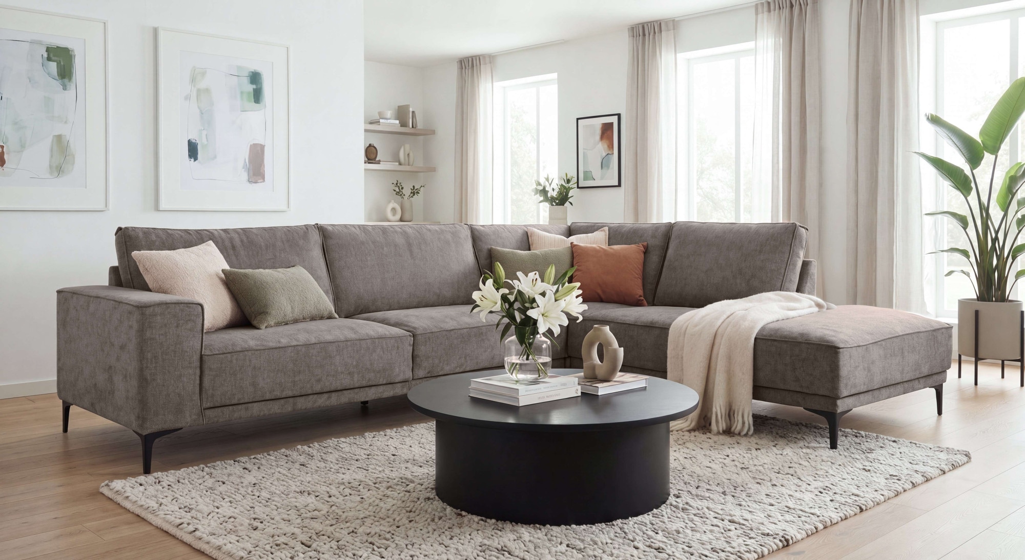 OTTO home Ecksofa "OLAND L-Form, B: 289 cm, Skandi-Design, Chenille-Bezug" Struktur, Flachgewebe, Luxus-Microfaser, Boucle
