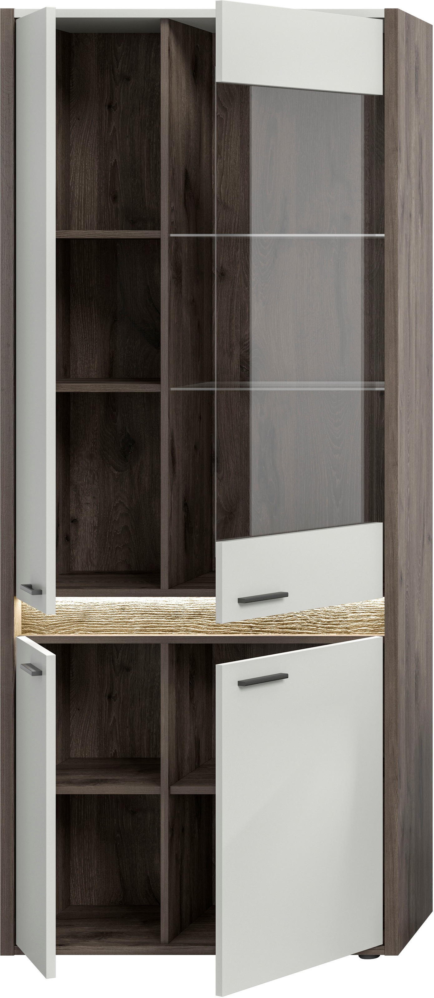 INOSIGN Vitrine »Treviso, Höhe 198 cm, inkl. Frontbeleuchtung, 4 Türen, 2 Glasböden«, 4 Einlegeböden, Standvitrine, Glasvitrine, Vitrinenschränke