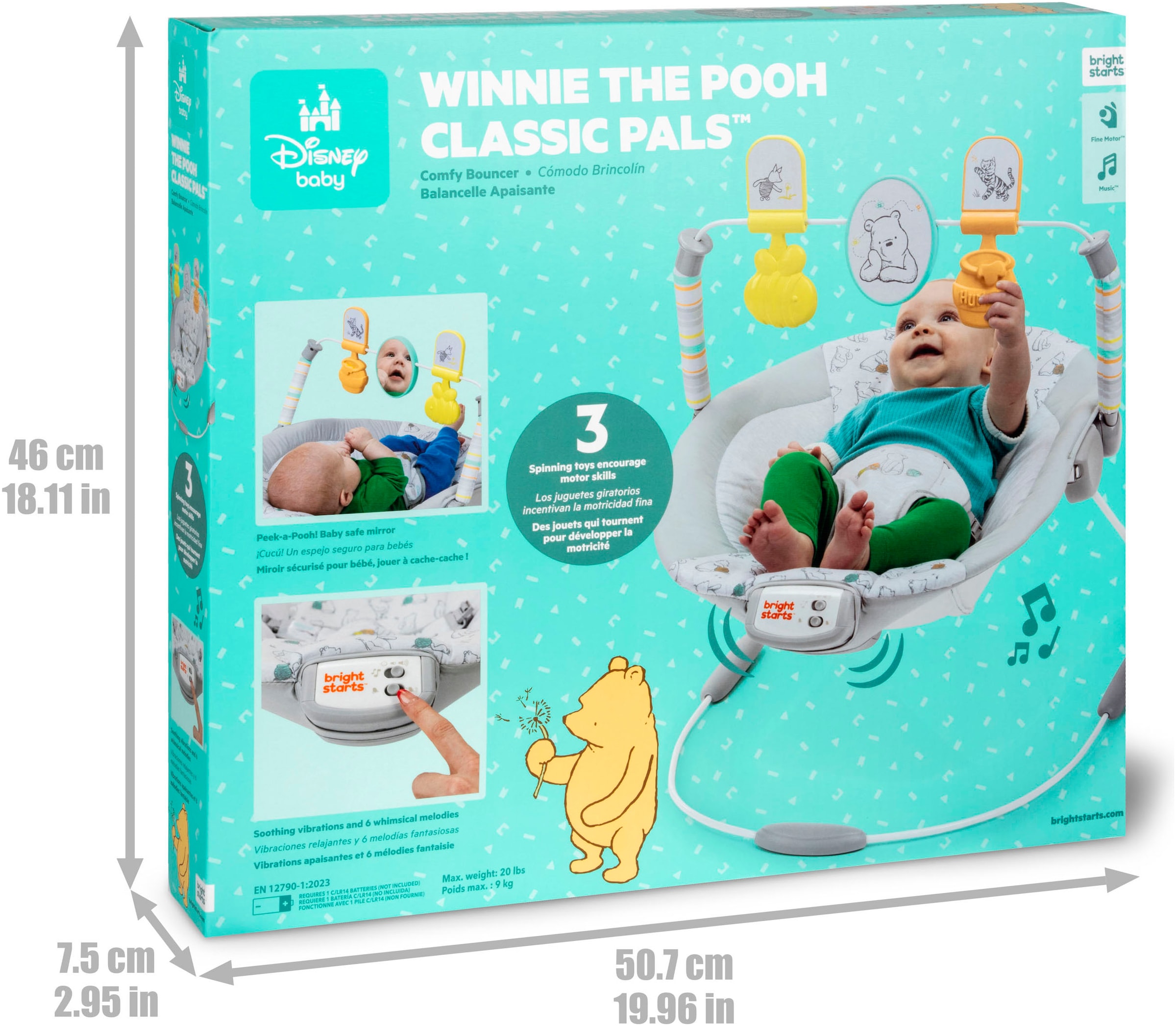 Bright Starts Babywippe »Disney Winnie the Pooh Classic Pals Vibrating Bouncer«, bis 9 kg, mit Sound-Effekt