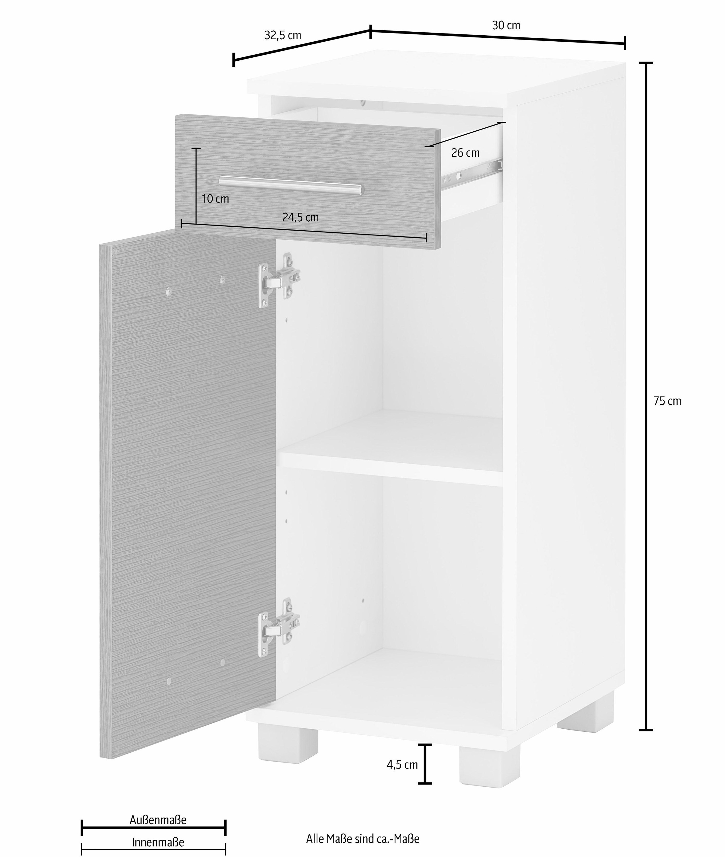 Schildmeyer Unterschrank »Palermo, Breite 30 cm«, Wechselbarer Türanschlag, Metallbeschläge